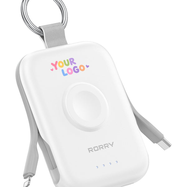 CharmGo D2 Schlüsselanhänger-Powerbank mit individuellem RORRY-Logo (5.000 mAh) – Großpackung
