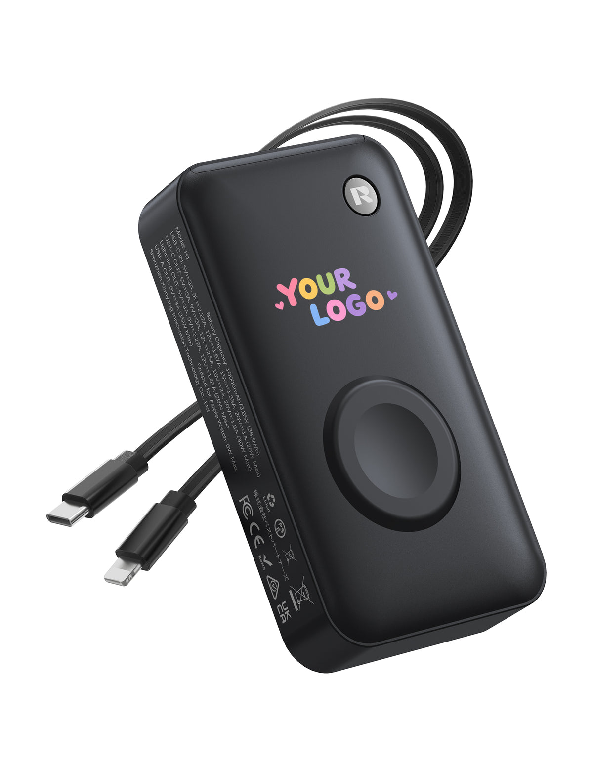 Cargador portátil RORRY H1-10000mAh de 30W con logotipo personalizado y cables retráctiles