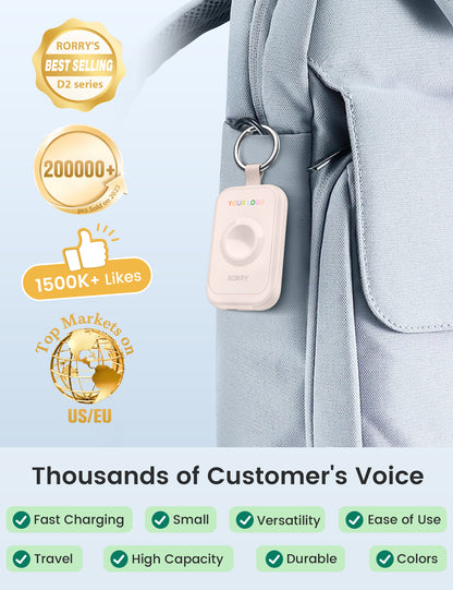 Custom Logo RORRY D2-2500mAh Portable Charger Keychain Power Bank