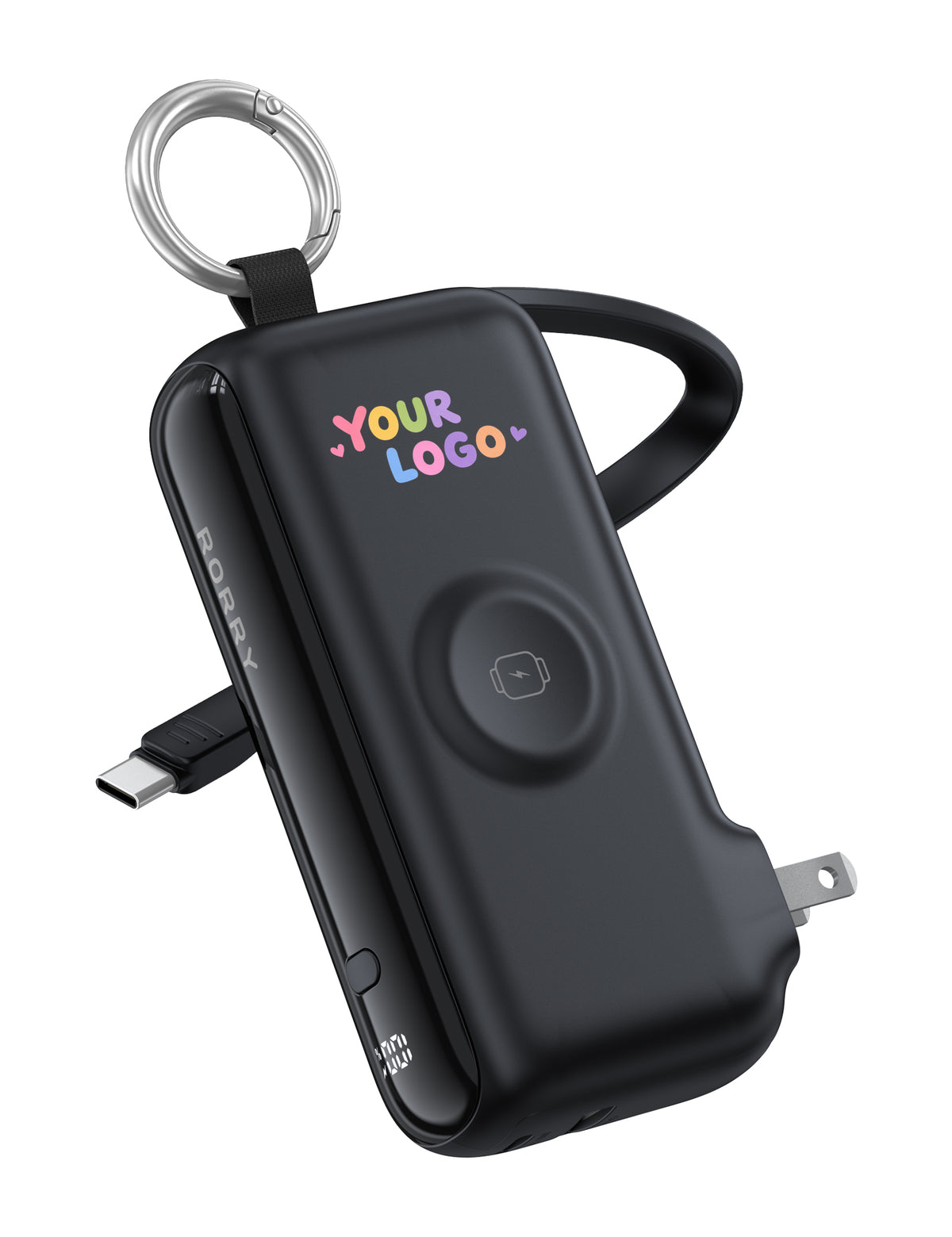 Tragbares Ladegerät RORRY Flow CB4 mit individuellem Logo, inklusive Kabel und Netzstecker, 40 W (10.000 mAh) – Großpackung
