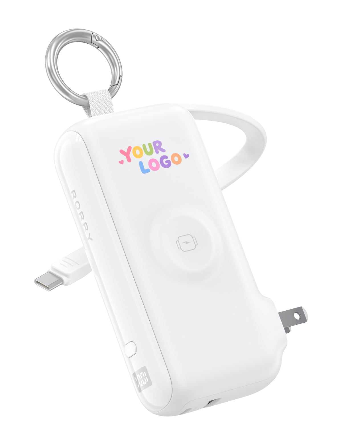 Tragbares Ladegerät RORRY Flow CB4 mit individuellem Logo, inklusive Kabel und Netzstecker, 40 W (10.000 mAh) – Großpackung