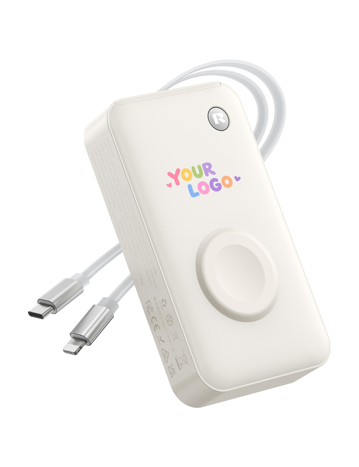 Cargador portátil RORRY H1-10000mAh de 30W con logotipo personalizado y cables retráctiles