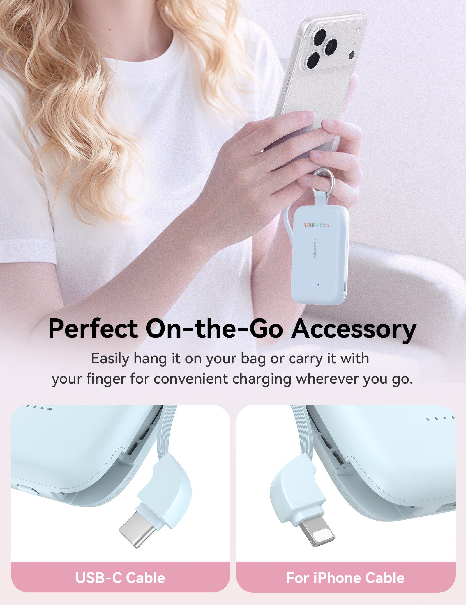 Custom Logo RORRY CharmGo T1-10000mAh Portable Charger Keychain Power Bank 30W