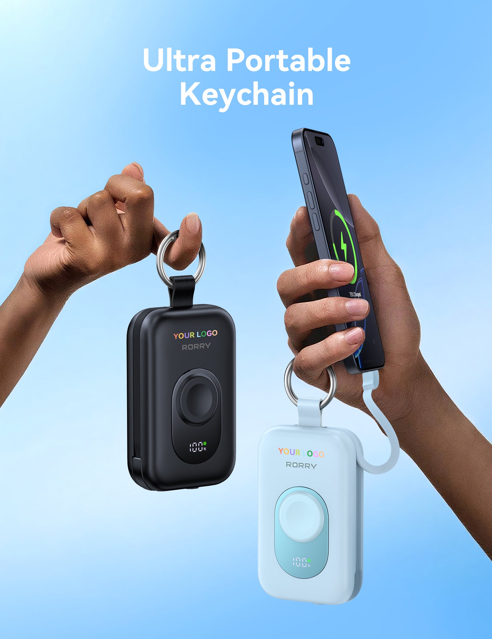 Custom Logo RORRY CharmGo D2-20000mAh Portable Charger Keychain Power Bank 30W