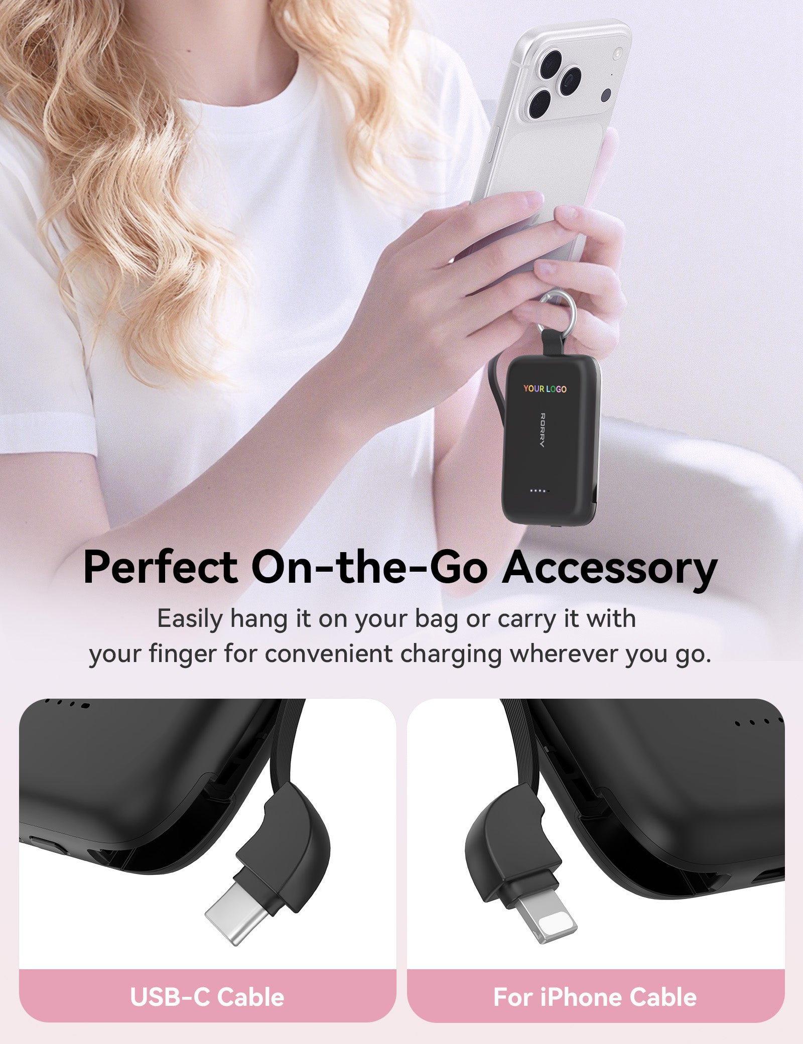 Custom Logo RORRY CharmGo T1-10000mAh Portable Charger Keychain Power Bank 30W