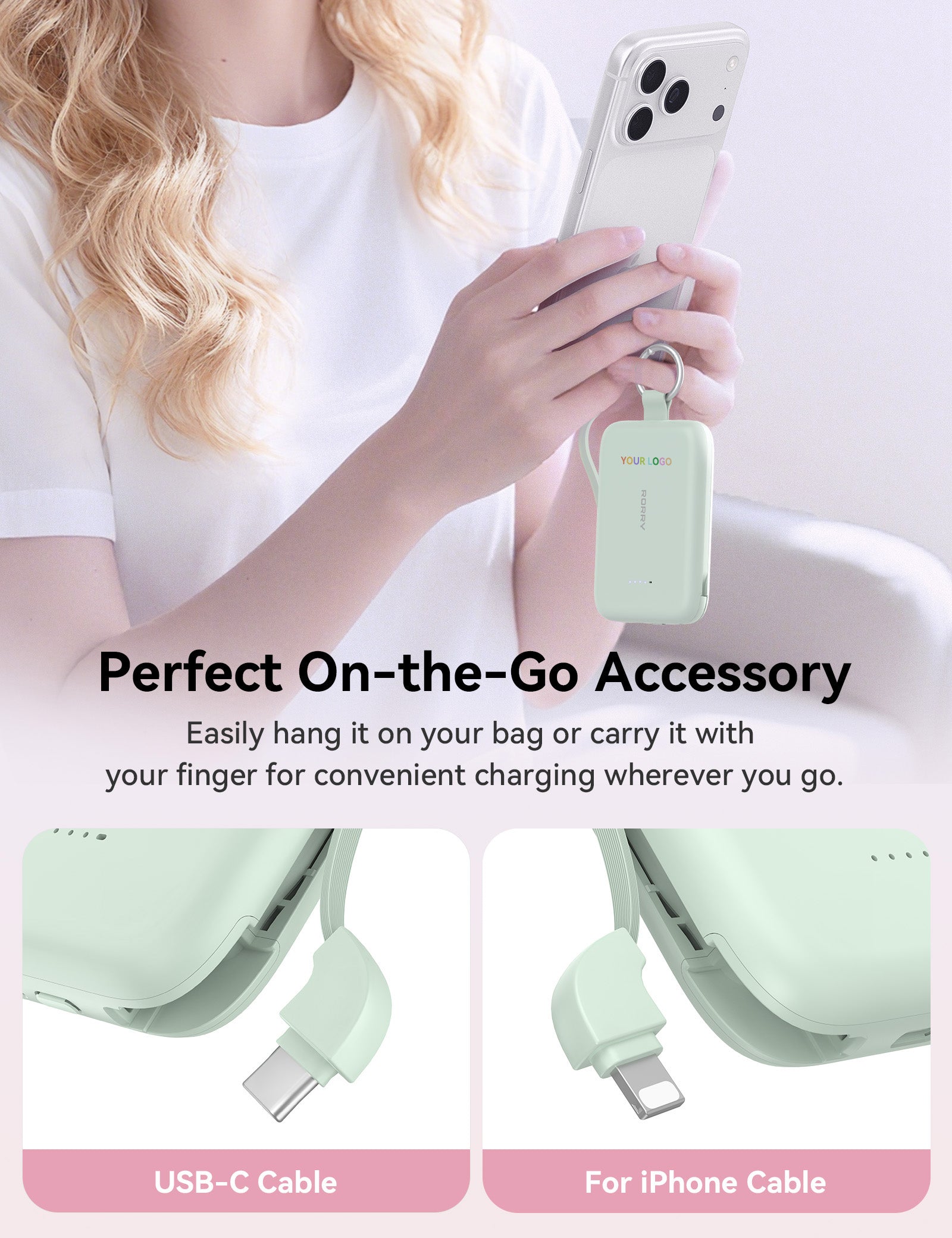 Custom Logo RORRY CharmGo T1-10000mAh Portable Charger Keychain Power Bank 30W