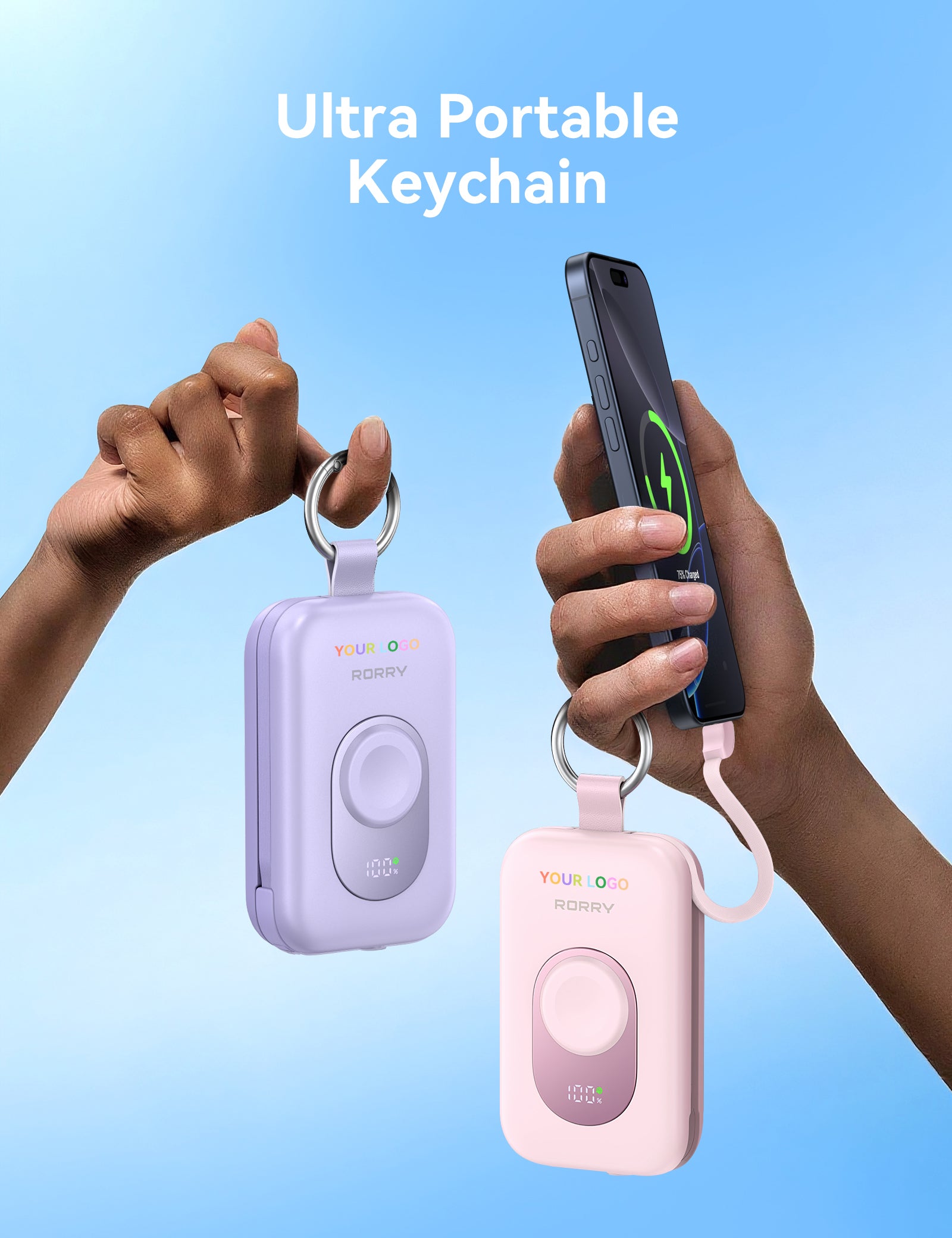 Custom Logo RORRY CharmGo D2-20000mAh Portable Charger Keychain Power Bank 30W