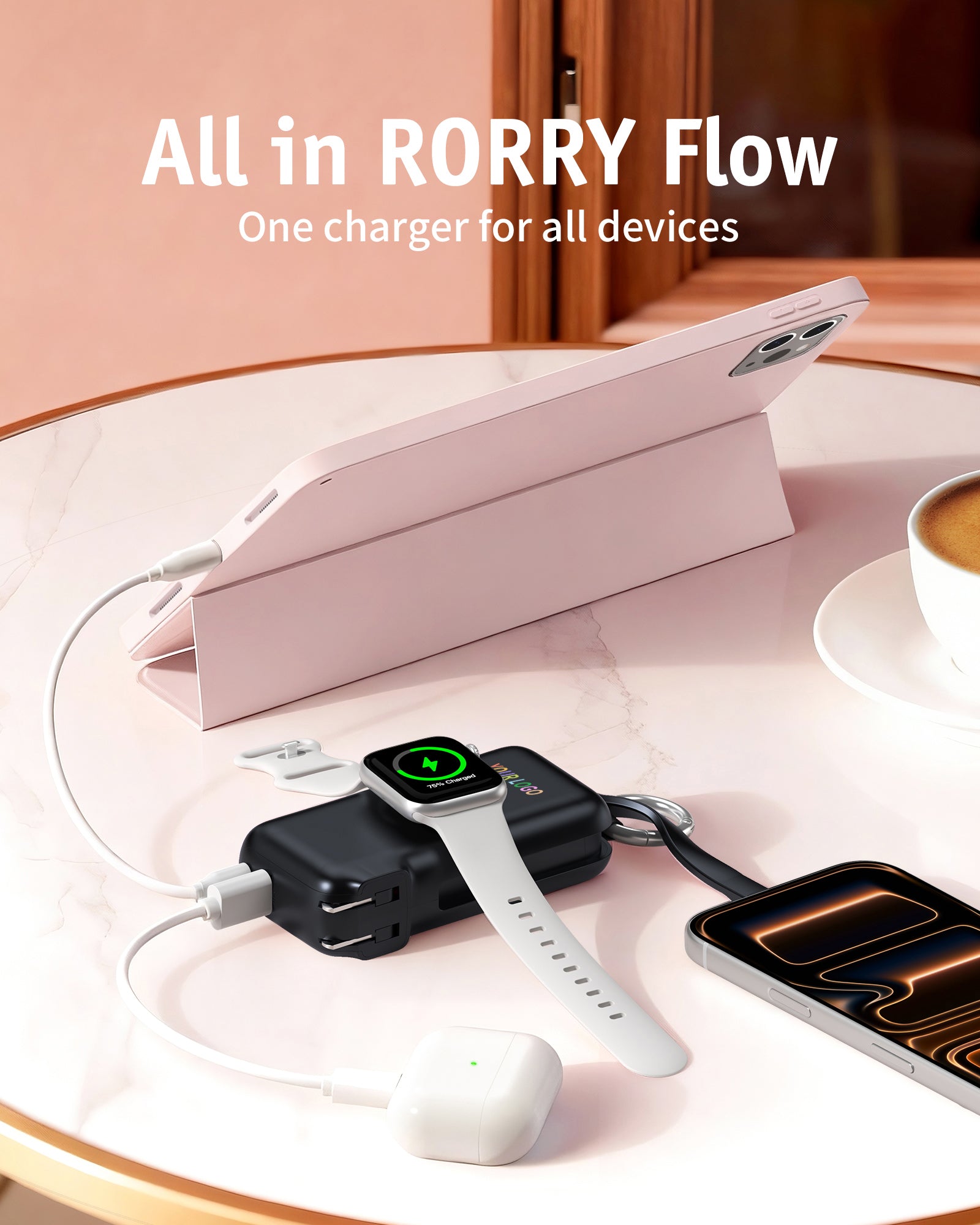 Custom Logo RORRY Flow CB4 Portable Charger Charging with Cable & Wall Plug 40W (10,000mAh) - Bulk