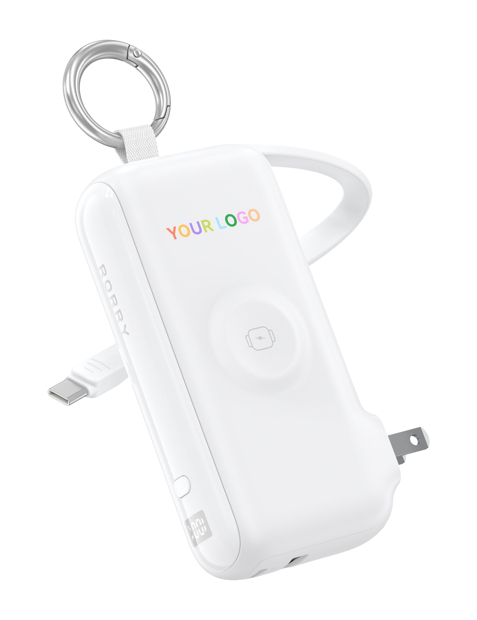 Tragbares Ladegerät RORRY Flow CB4 mit individuellem Logo, inklusive Kabel und Netzstecker, 40 W (10.000 mAh) – Großpackung