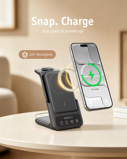 RORRY AuraDock M2-10000mAh 4 in 1 Charging Station with Magnetic Power Bank 30W