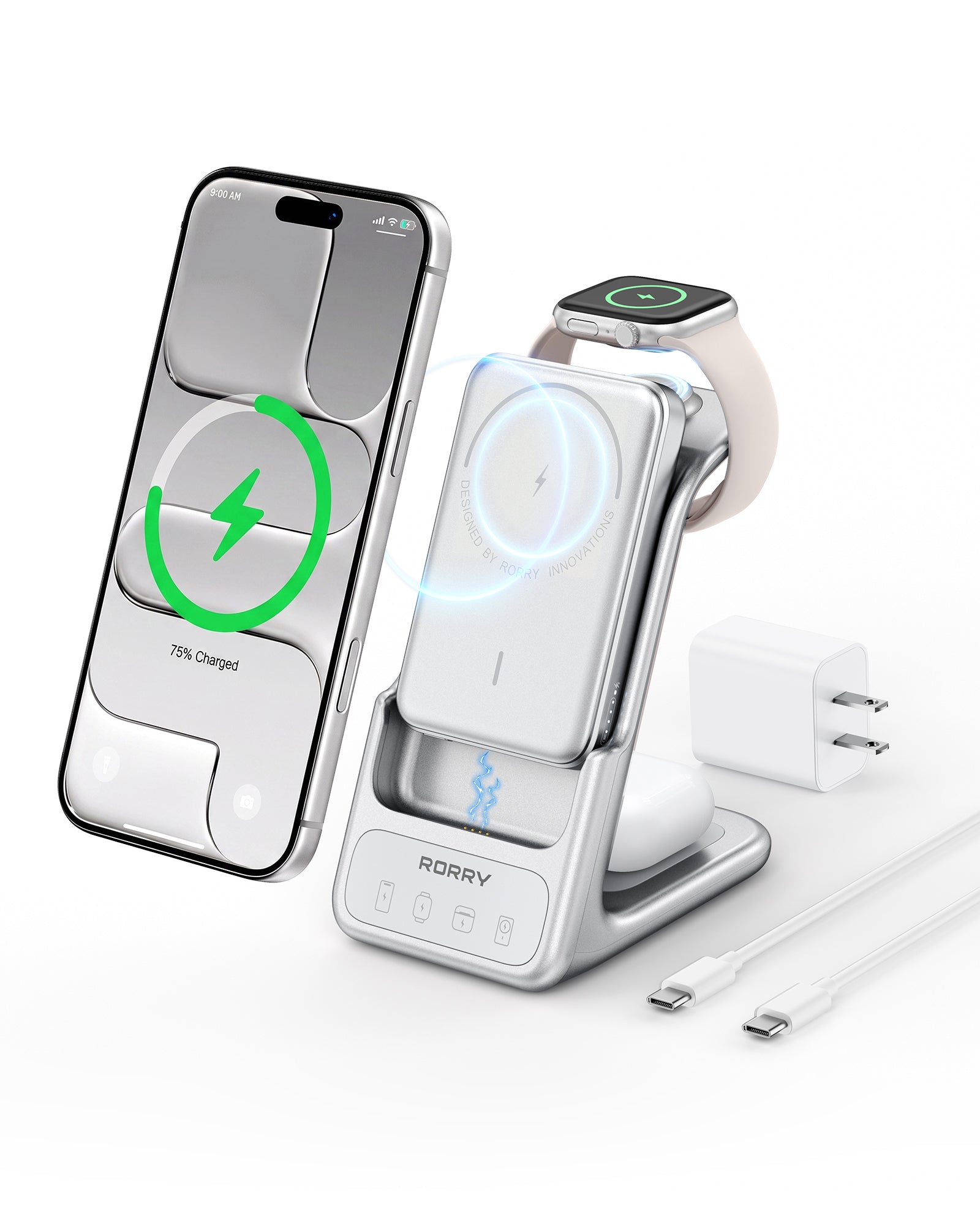 RORRY AuraDock M2-10000mAh 4 in 1 Charging Station with Magnetic Power Bank 30W