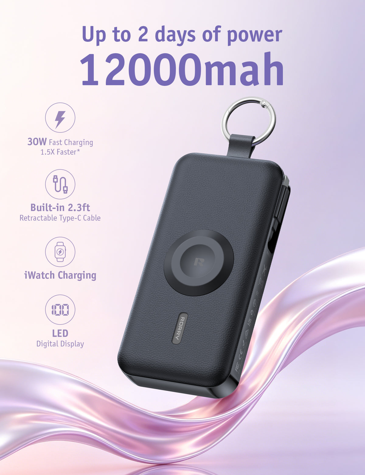 RORRY CharmGo D3-12000mAh Tragbarer Akku mit Schlüsselanhänger und Powerbank (30W)