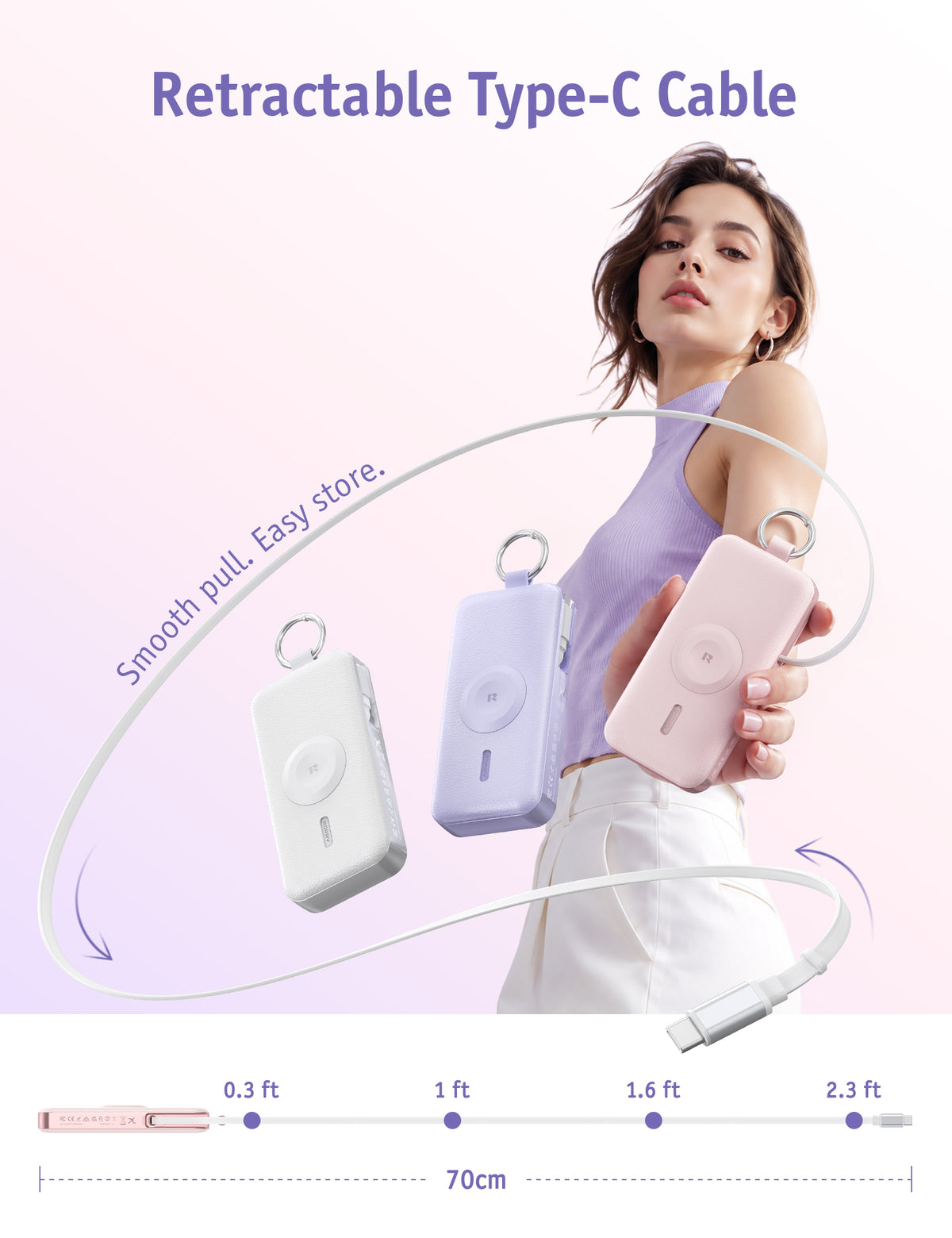 RORRY CharmGo D3-12000mAh Cargador portátil tipo llavero Power Bank 30W