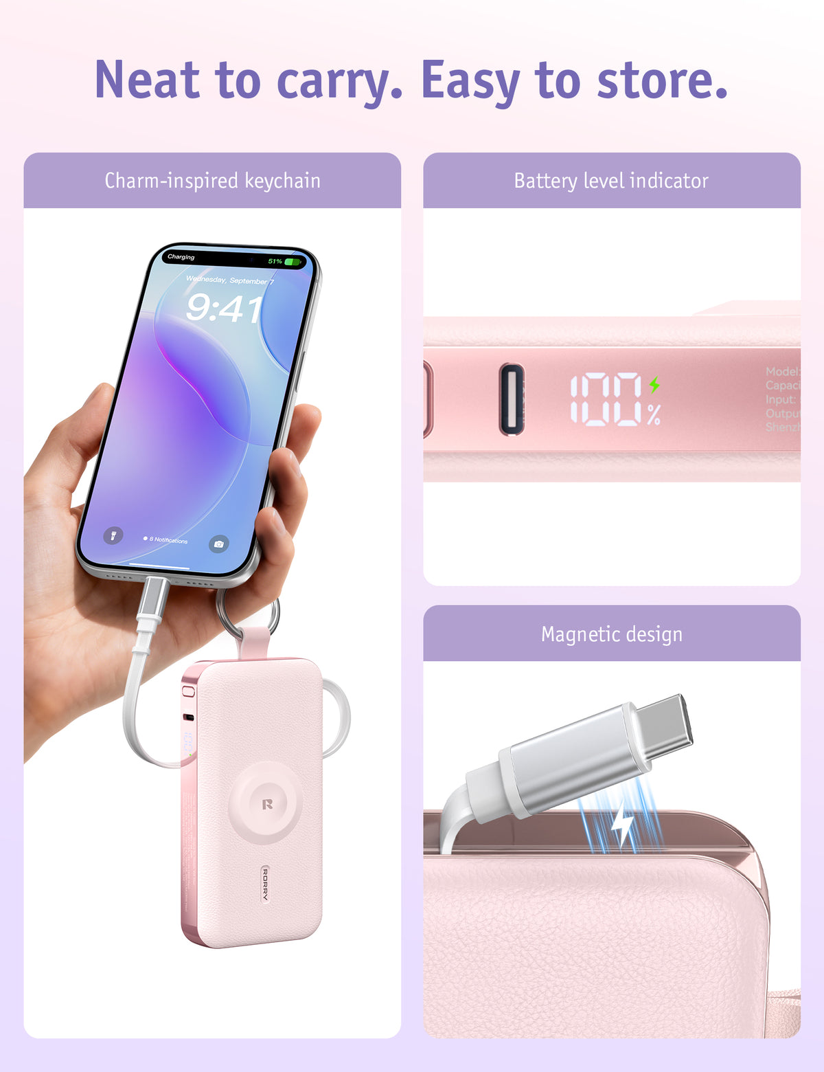 RORRY CharmGo D3-12000mAh Cargador portátil tipo llavero Power Bank 30W