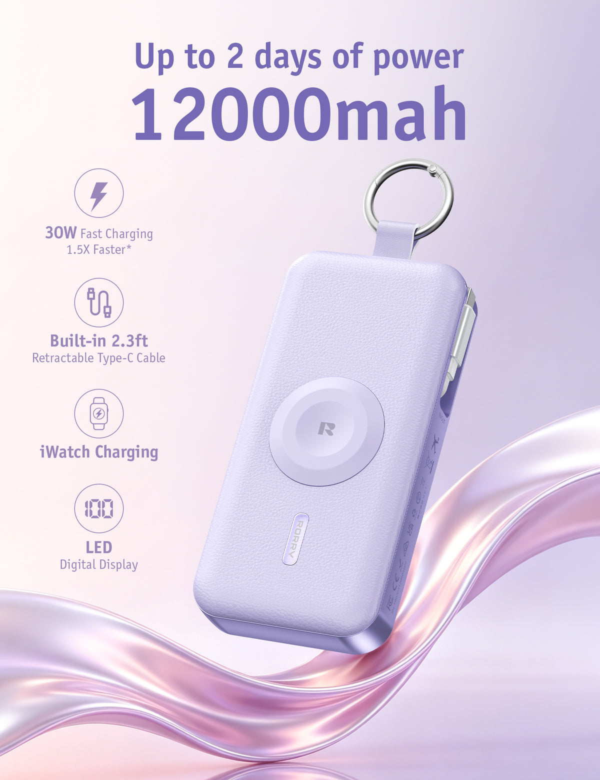 RORRY CharmGo D3-12000mAh Tragbarer Akku mit Schlüsselanhänger und Powerbank (30W)