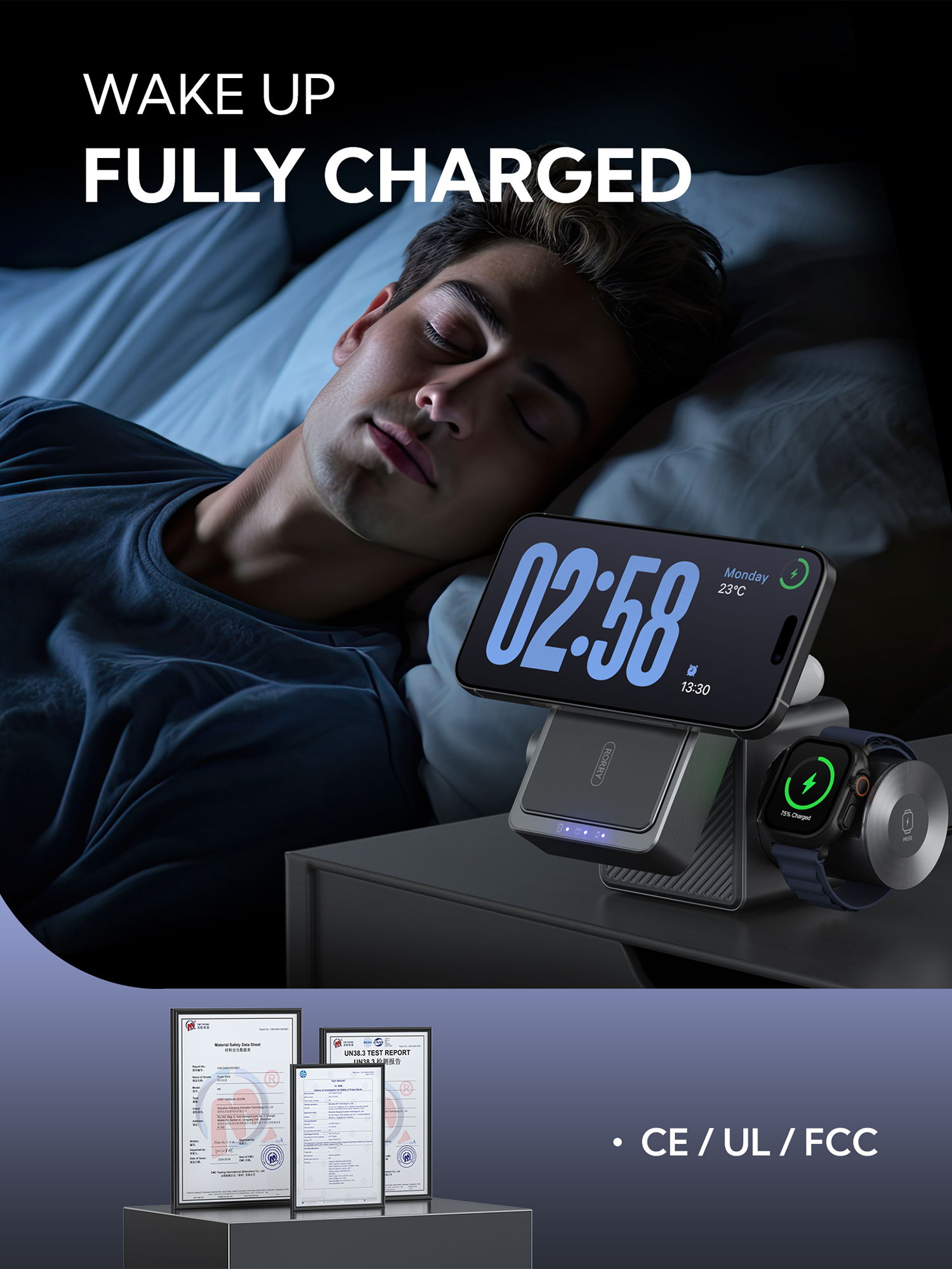 RORRY M5 10000mAh 3 in 1 Charger with Wireless Charging Station Power Bank