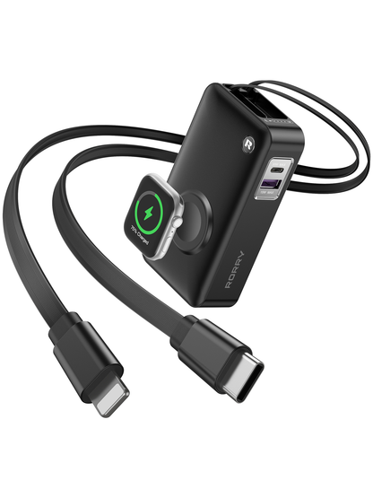 RORRY H1 10000mAh Portable Charger 30W Fast Charging Power Bank with Built-in Retractable Cables