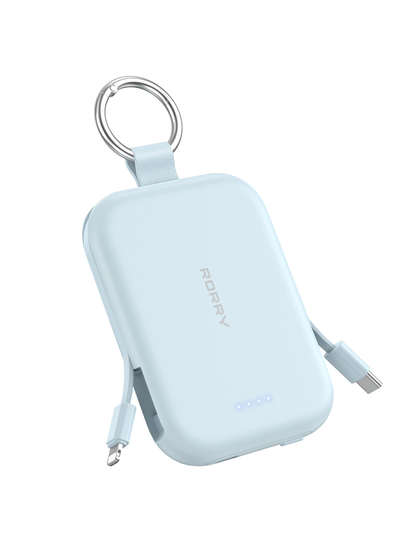RORRY T1 5000mAh Portable Charger  Keychain Power Bank with Built-in Cables Travel Charger Battery Pack