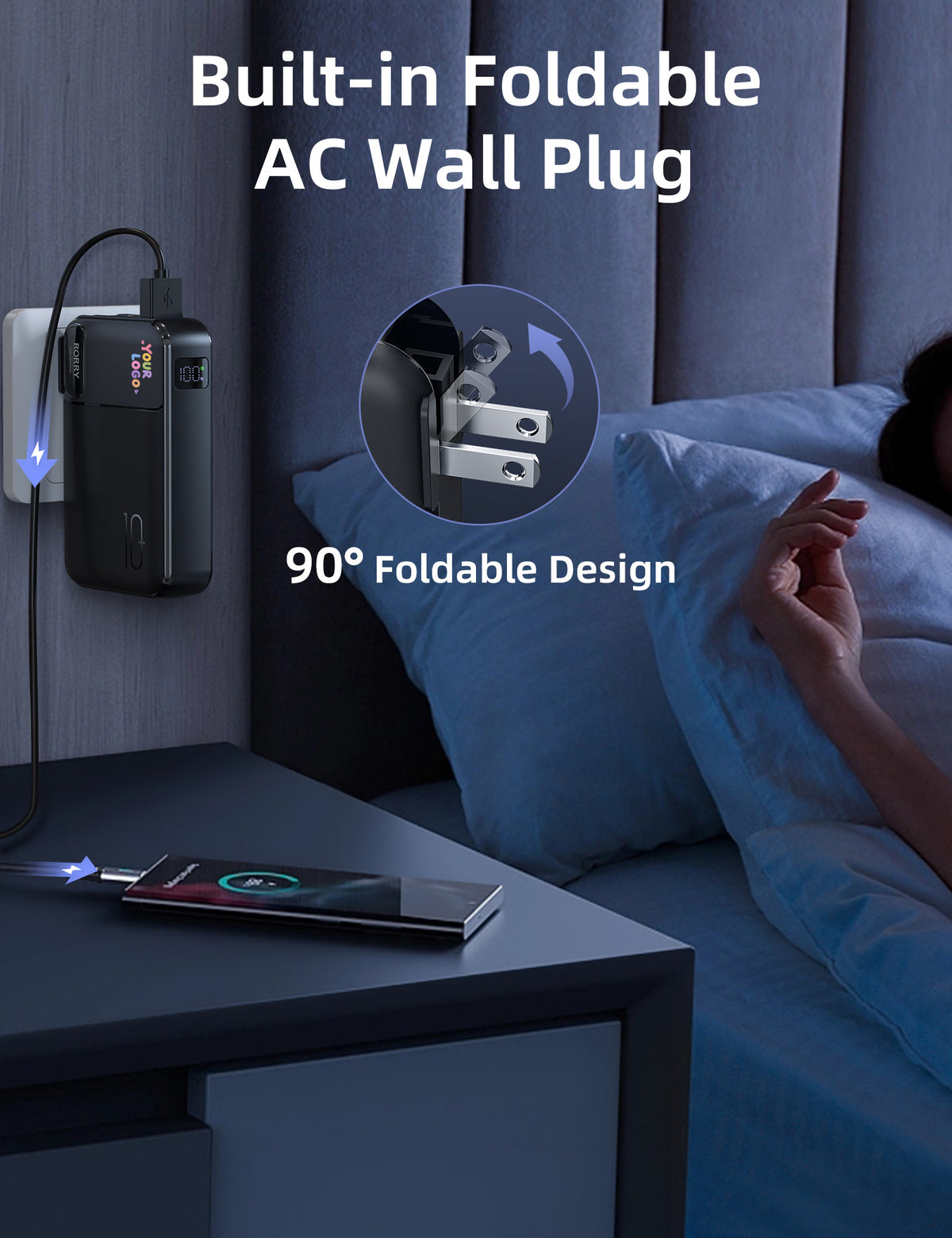 Chargeur portable RORRY CB06 10000mAh (prise murale secteur 22, 5W) avec logo personnalisé