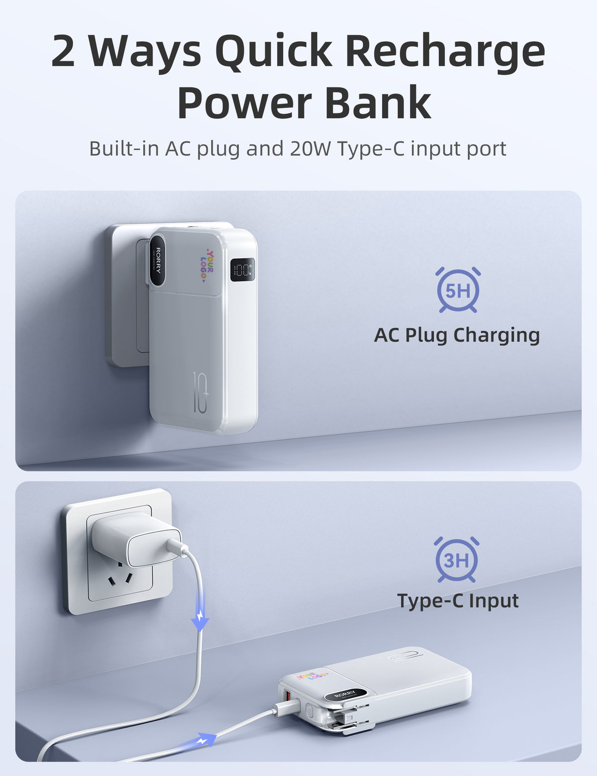 Chargeur portable RORRY CB06 10000mAh (prise murale secteur 22, 5W) avec logo personnalisé