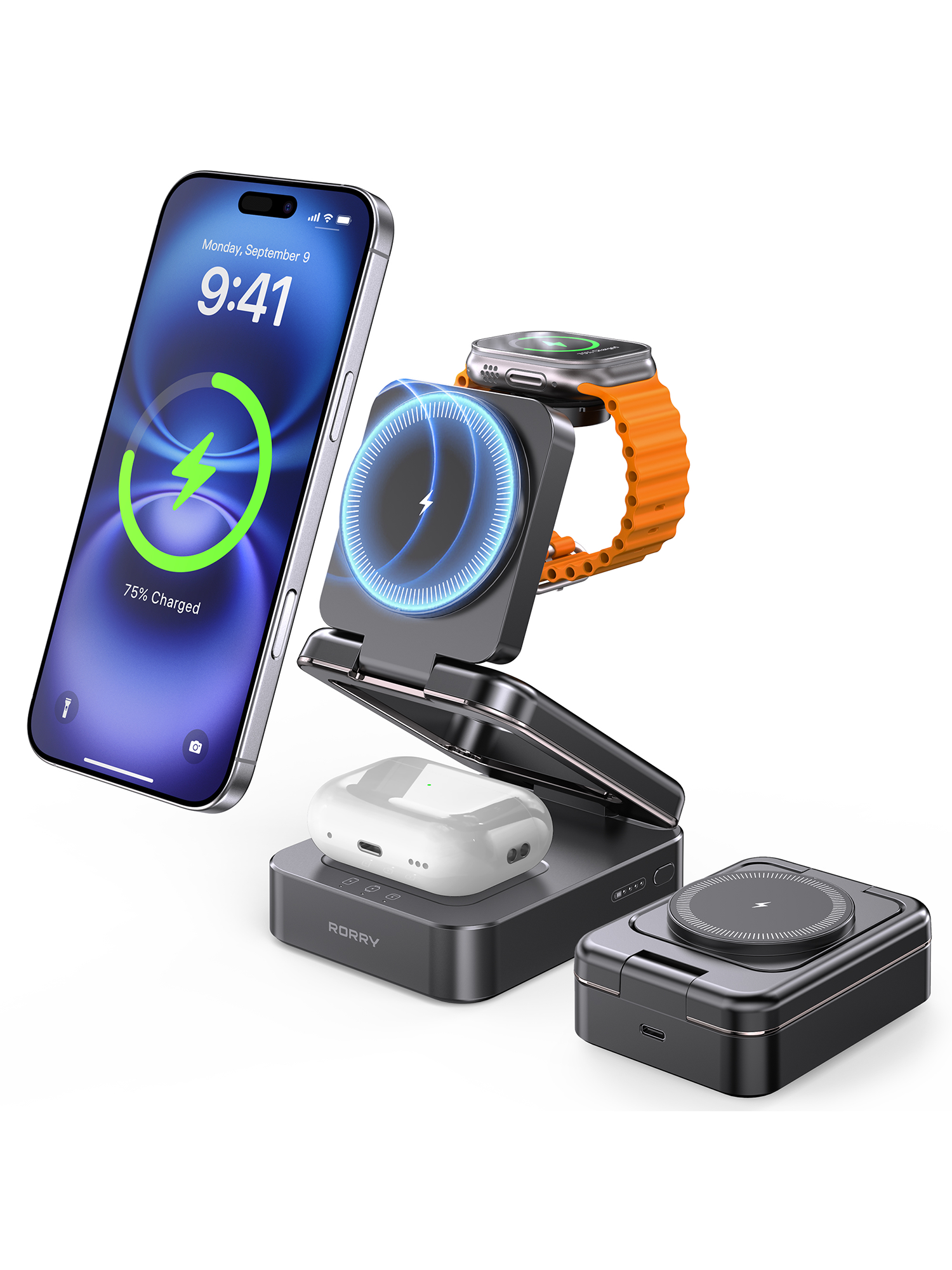 RORRY D17-5000mAh D18-10000mAh 3 in 1 Charger with Wireless Charging Station for Apple