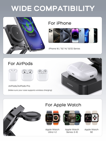 RORRY D17-5000mAh D18-10000mAh 3 in 1 Charger with Wireless Charging Station for Apple