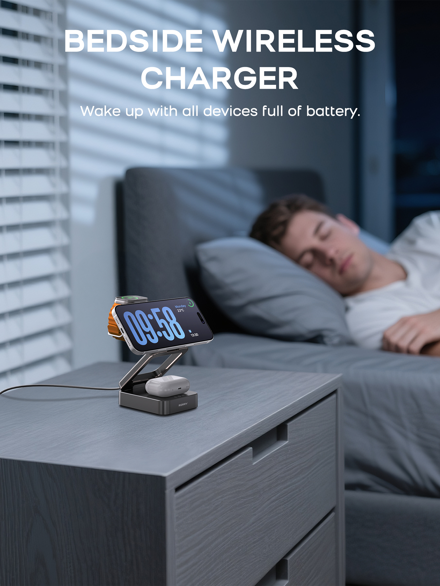 RORRY D17-5000mAh D18-10000mAh 3 in 1 Charger with Wireless Charging Station for Apple