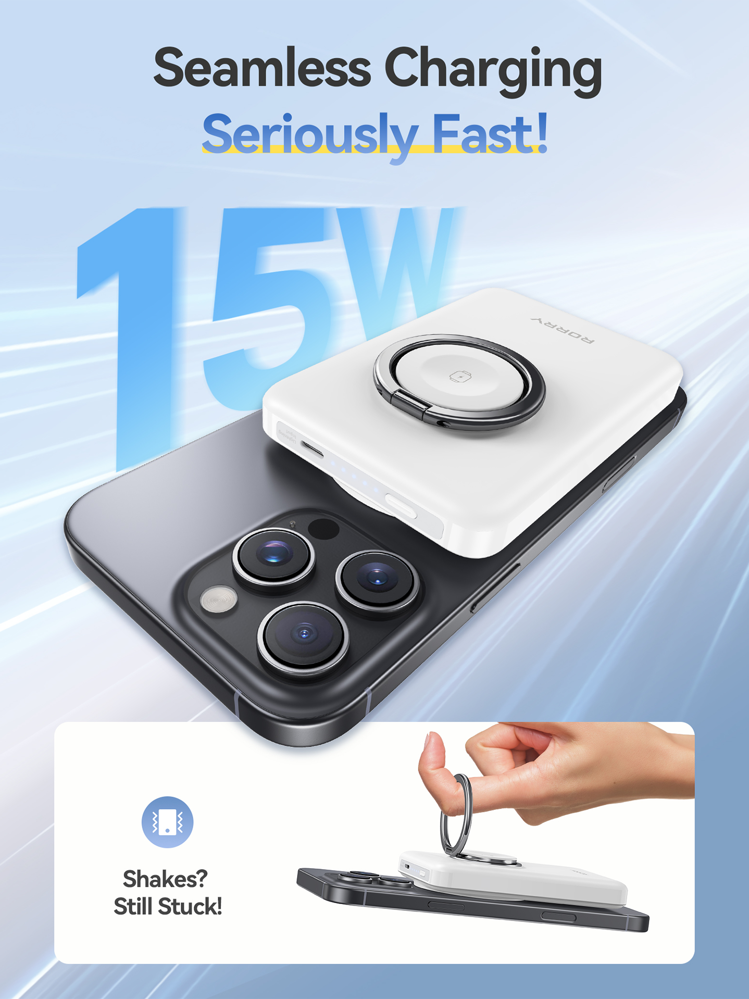 RORRY P1 10000mAh Magsafe Power Bank Wireless Portable Charger with Phone Ring