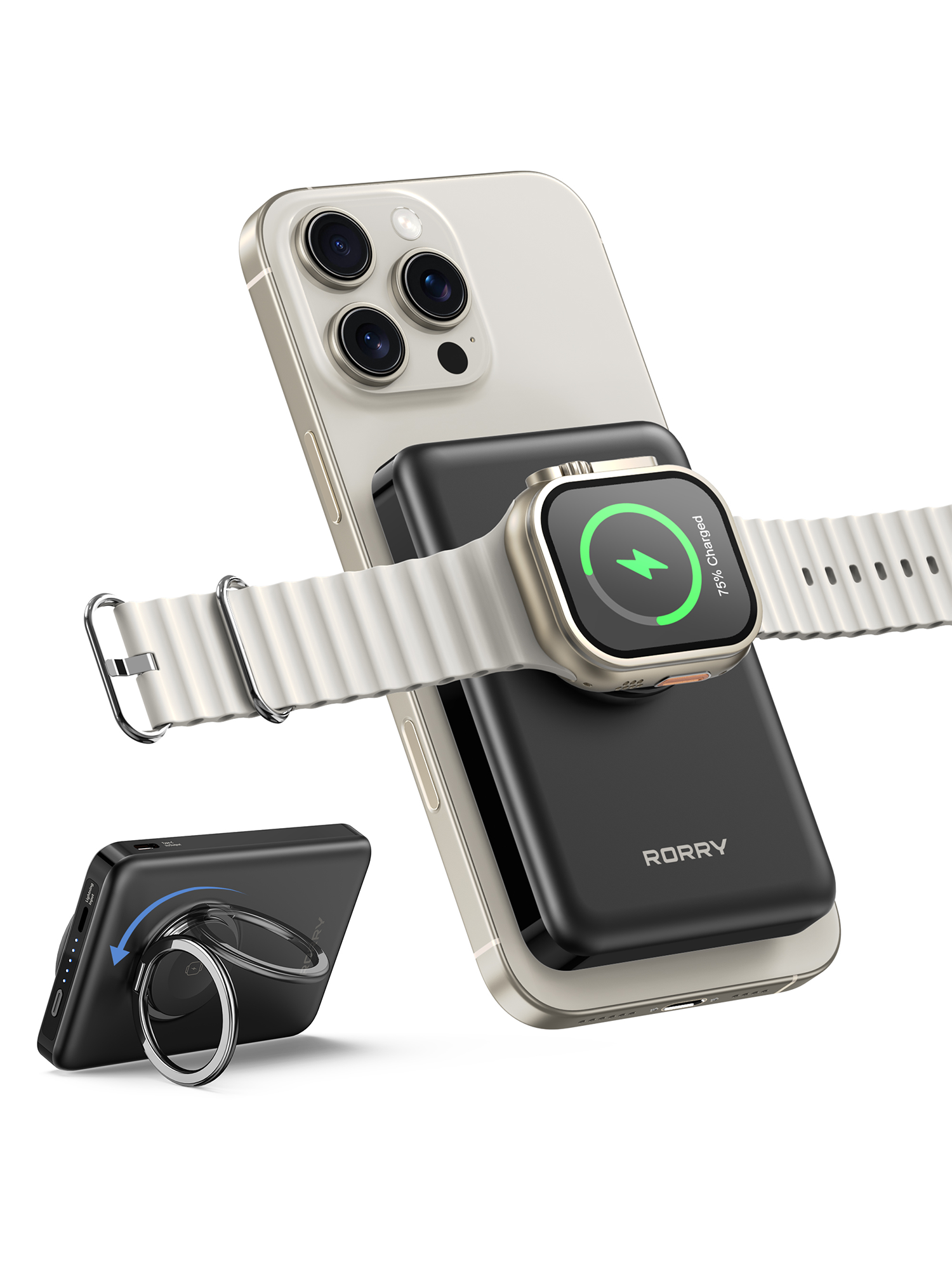 RORRY P1 10000mAh Magsafe Power Bank Wireless Portable Charger with Phone Ring