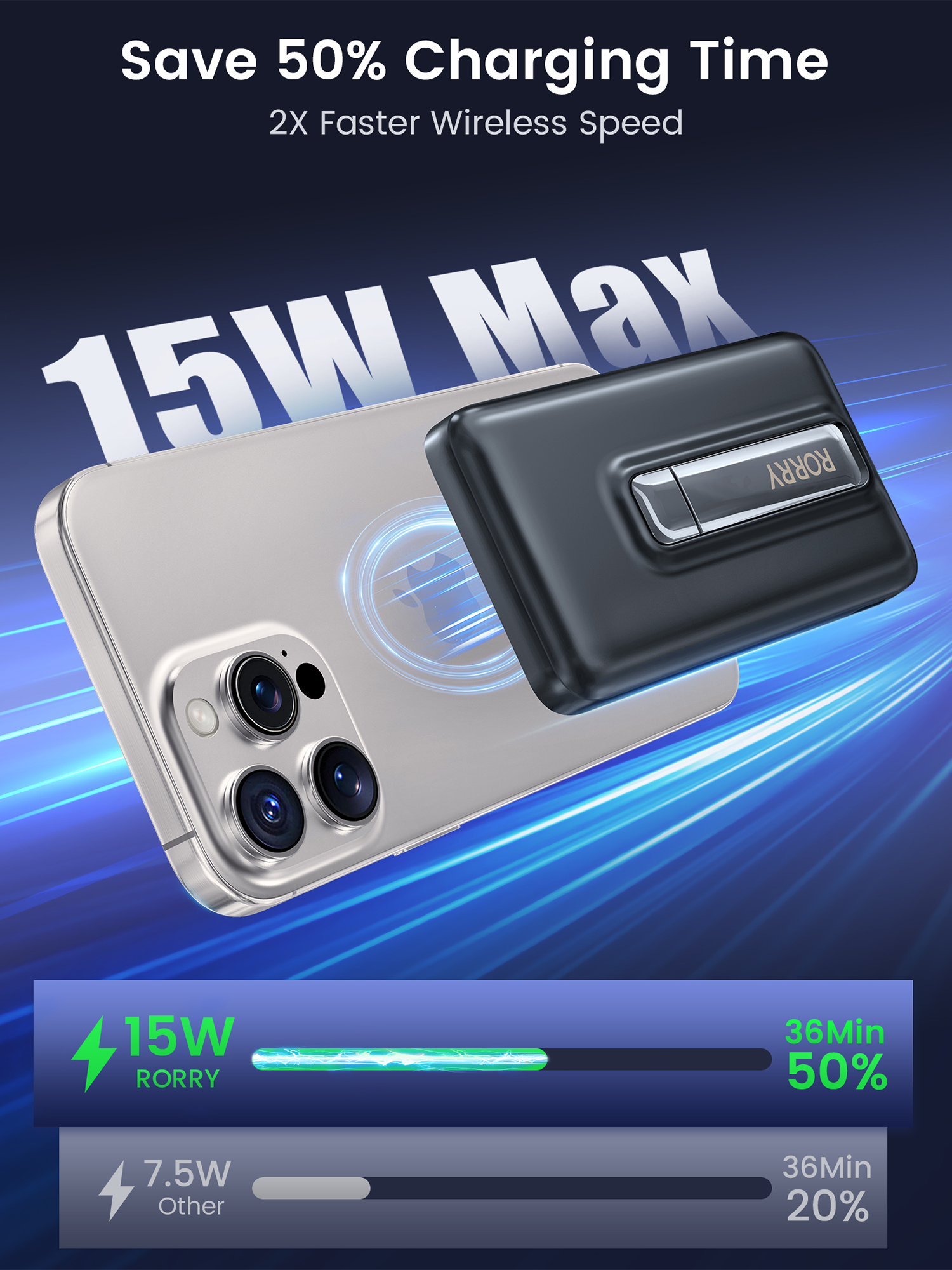 RORRY Qi2 10000mAh Fast Charging Magnetic Power Bank Wireless Charger