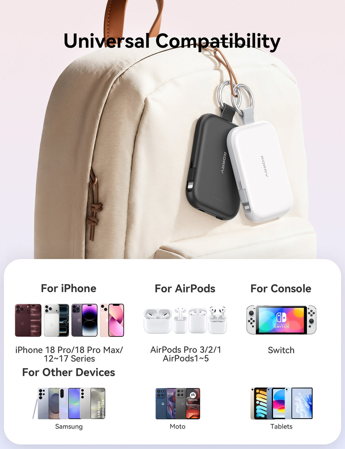 RORRY CharmGo T1-5000mAh Cargador portátil con llavero y batería externa