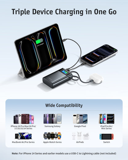 RORRY T2-20000mAh 45W tragbares Ladegerät Power Bank mit integriertem USB-C-Kabel