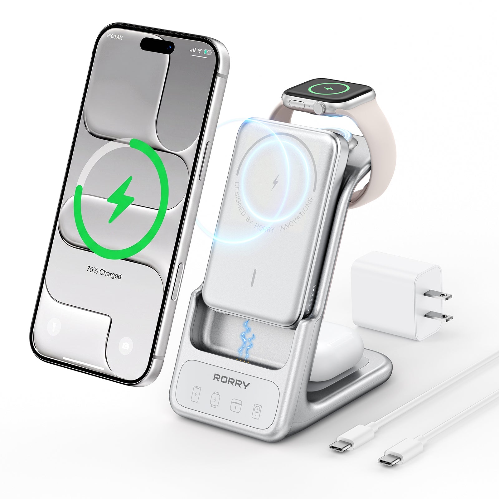 RORRY AuraDock M2-5000mAh 3 in 1 Charging Station with MagSafe Power Bank