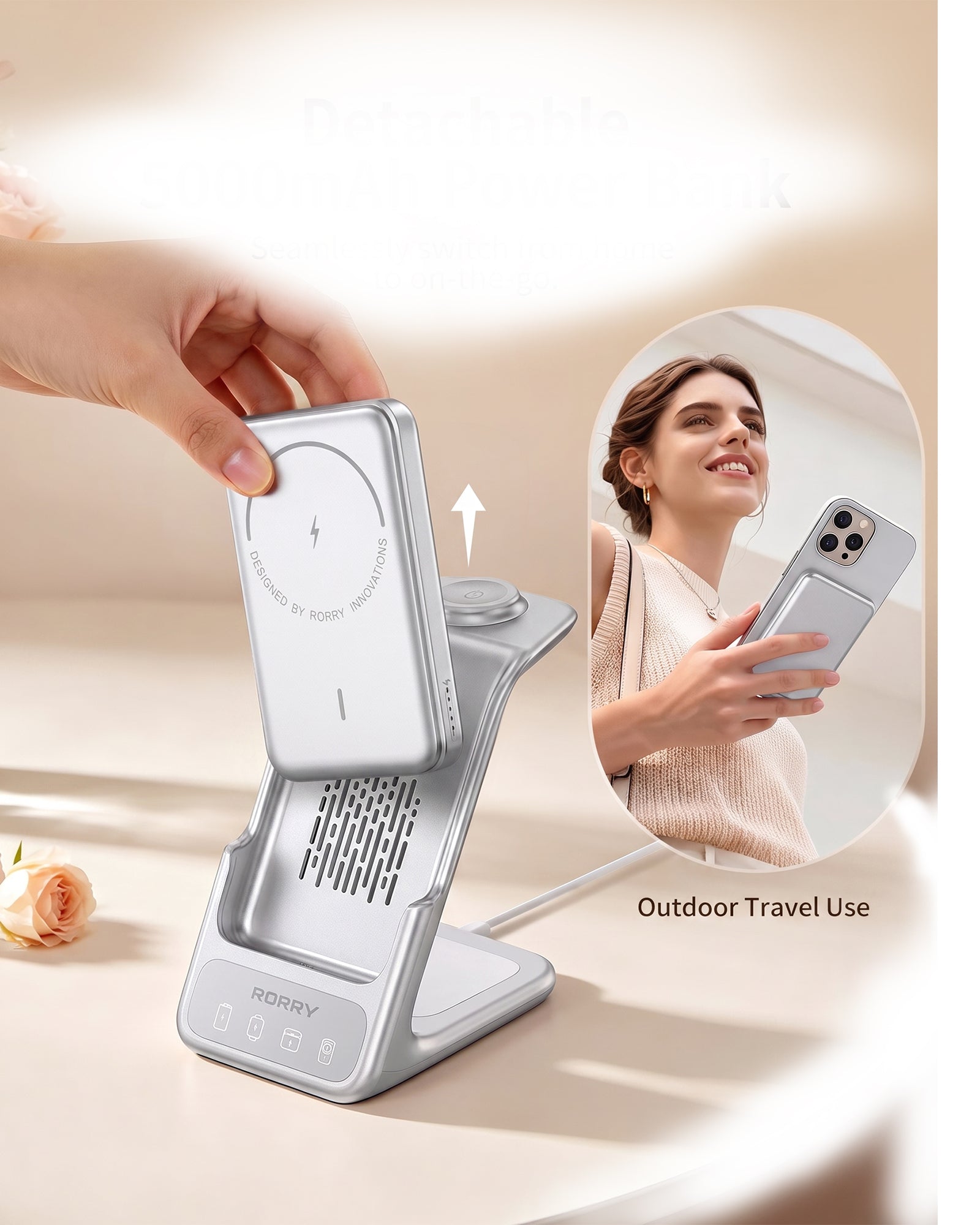 RORRY AuraDock M2-5000mAh 3 in 1 Charging Station with MagSafe Power Bank