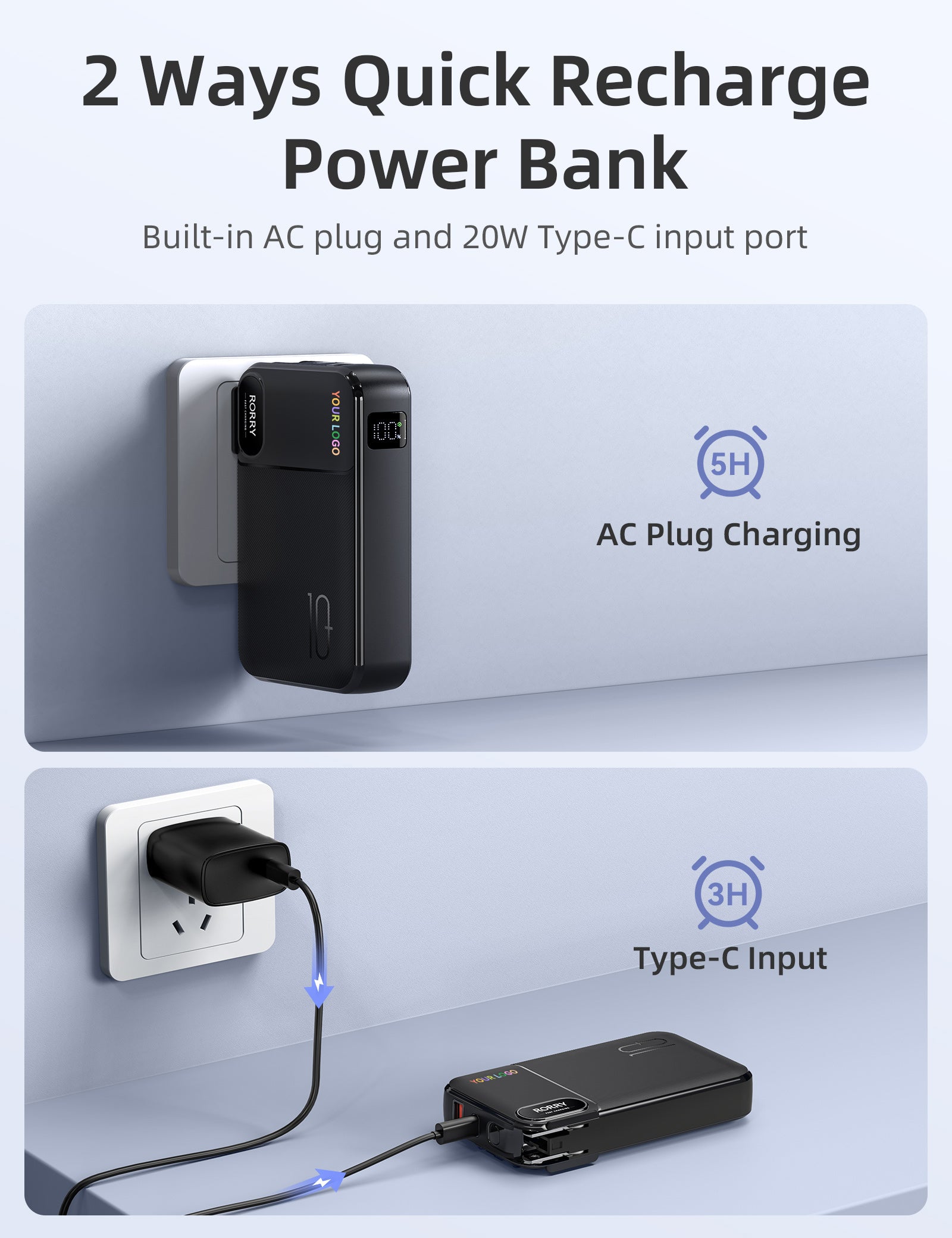 RORRY CB06 10000mAh Powerbank (Netzstecker 22,5W) mit individuellem Logo