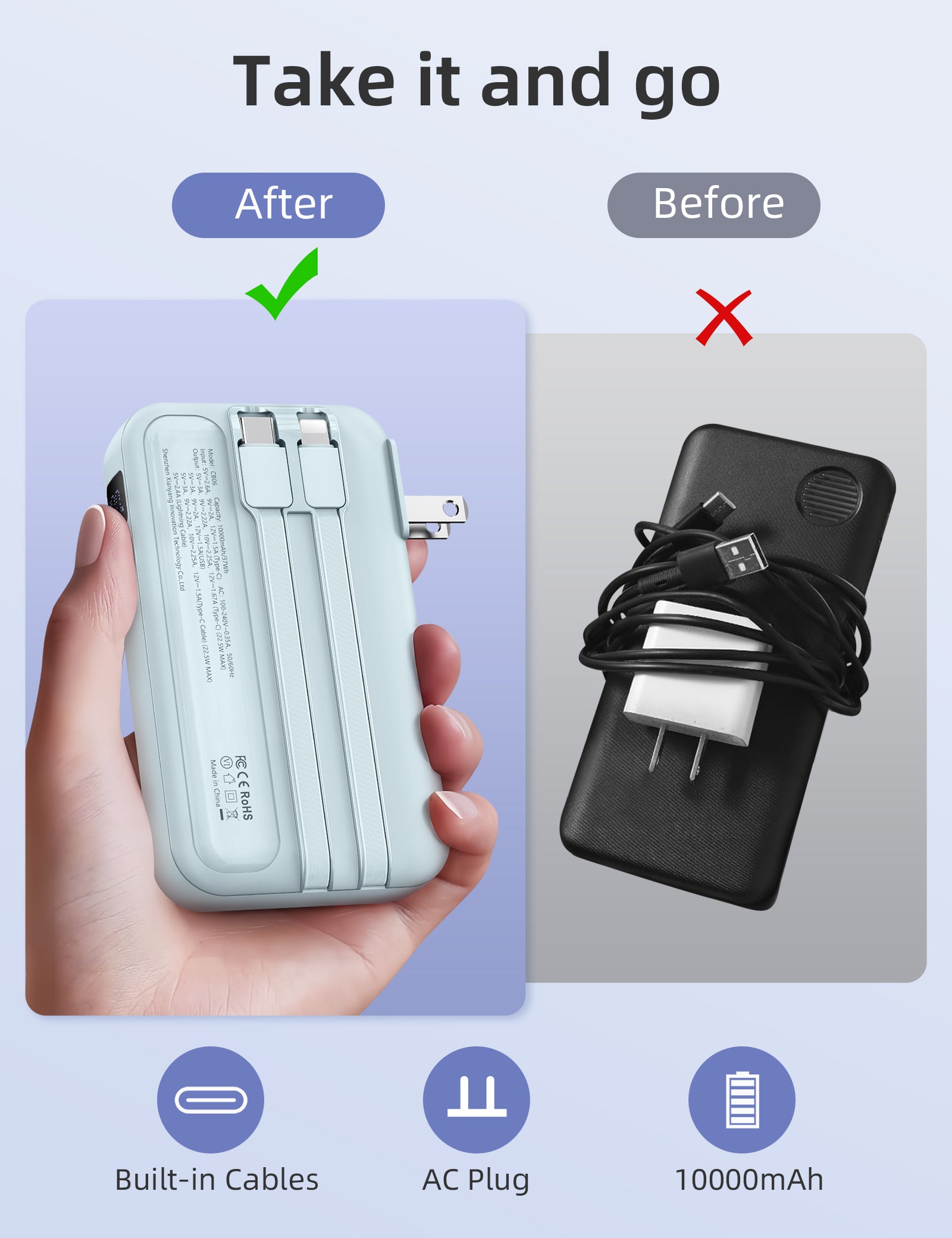 RORRY CB06 10000mAh Portable Charger(AC Wall Plug 22.5W)