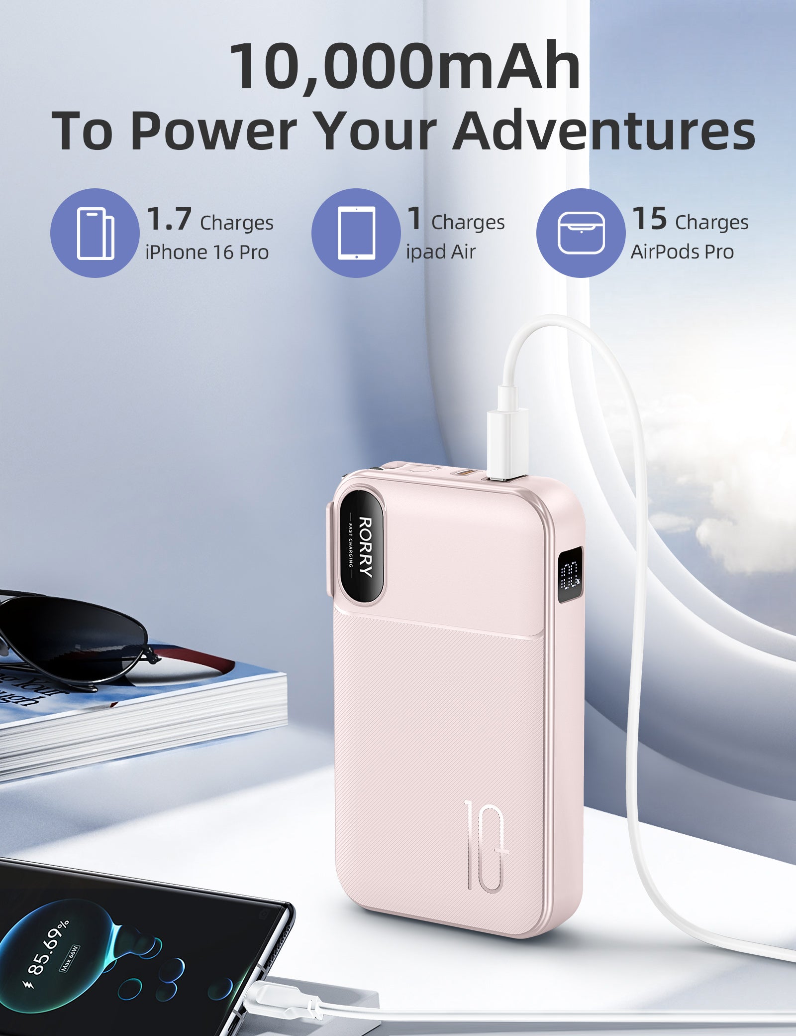 RORRY CB06 10000mAh Portable Charger & 22.5W AC Wall Outlet