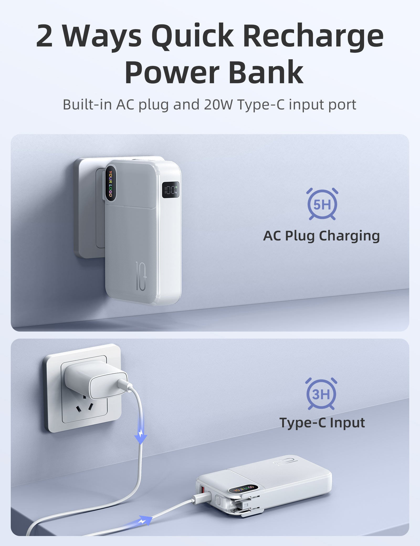 RORRY CB06 10000mAh Portable Charger(AC Wall Plug 22.5W) Custom Logo