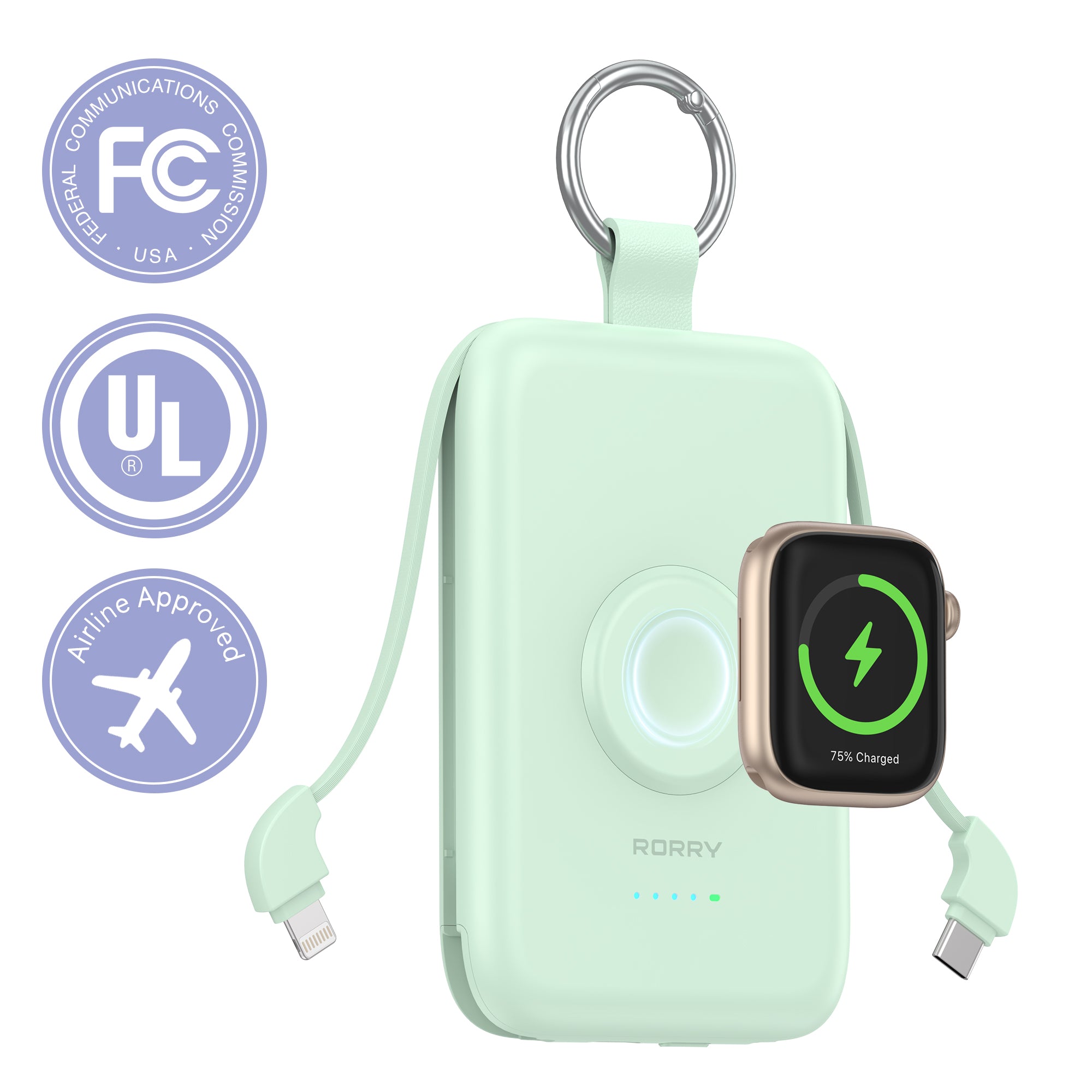 RORRY D2-10000mAh CharmGo Portable Charger Keychain Power Bank 20W