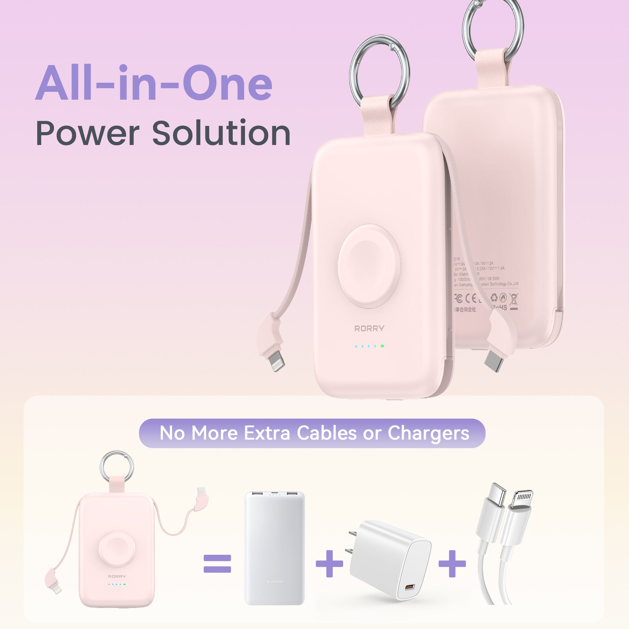 RORRY D2-10000mAh CharmGo Portable Charger Keychain Power Bank 20W