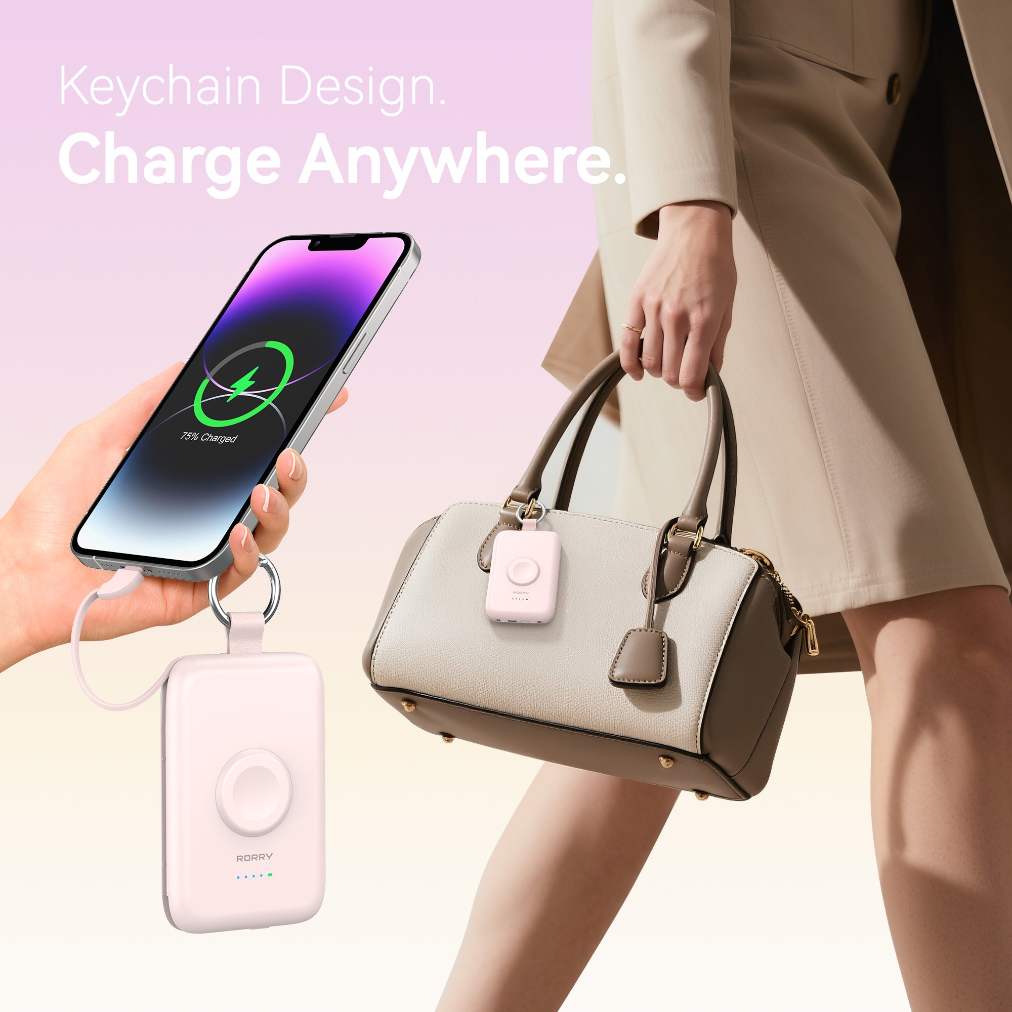 RORRY D2-10000mAh CharmGo Portable Charger Keychain Power Bank 20W