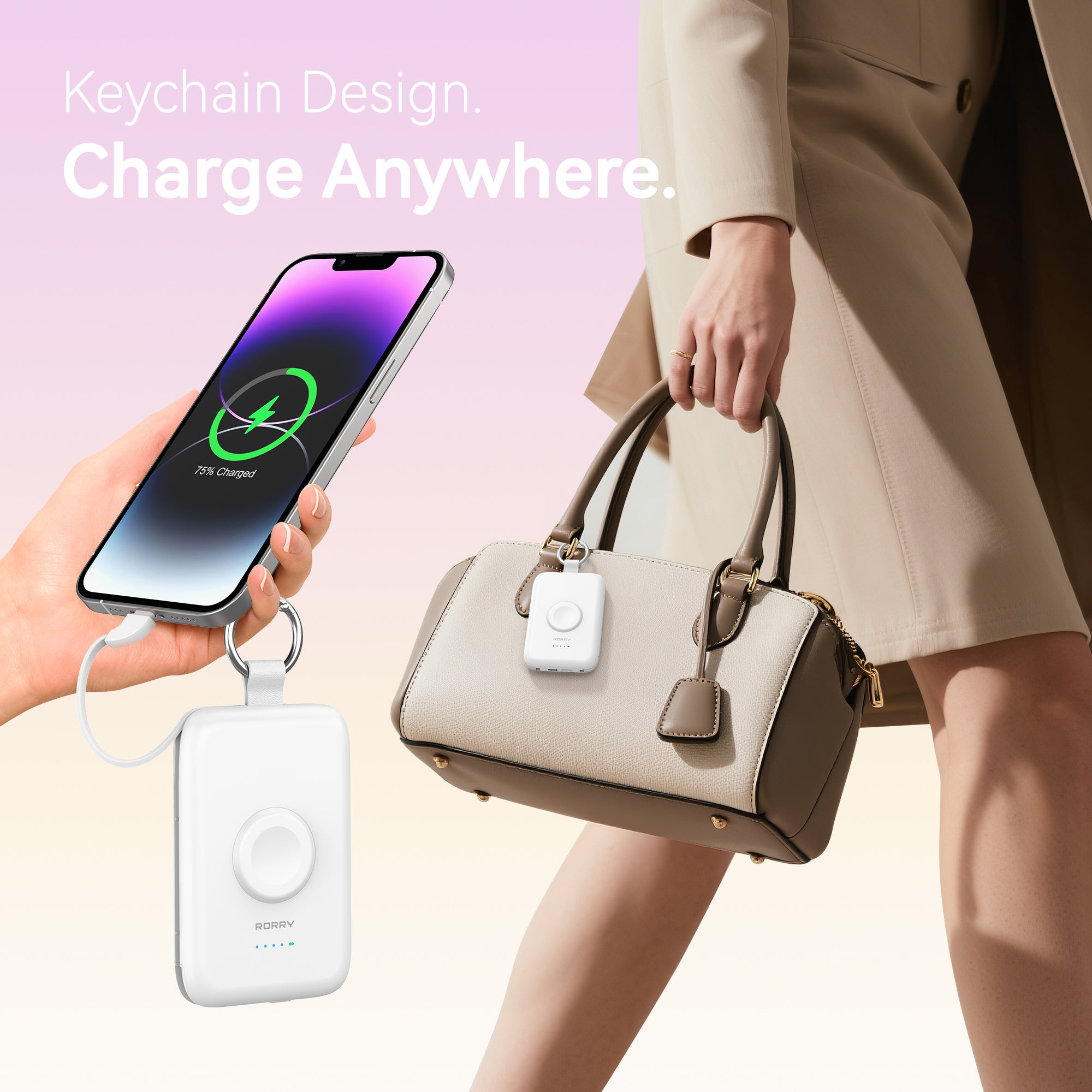 RORRY D2-10000mAh CharmGo Portable Charger Keychain Power Bank 20W