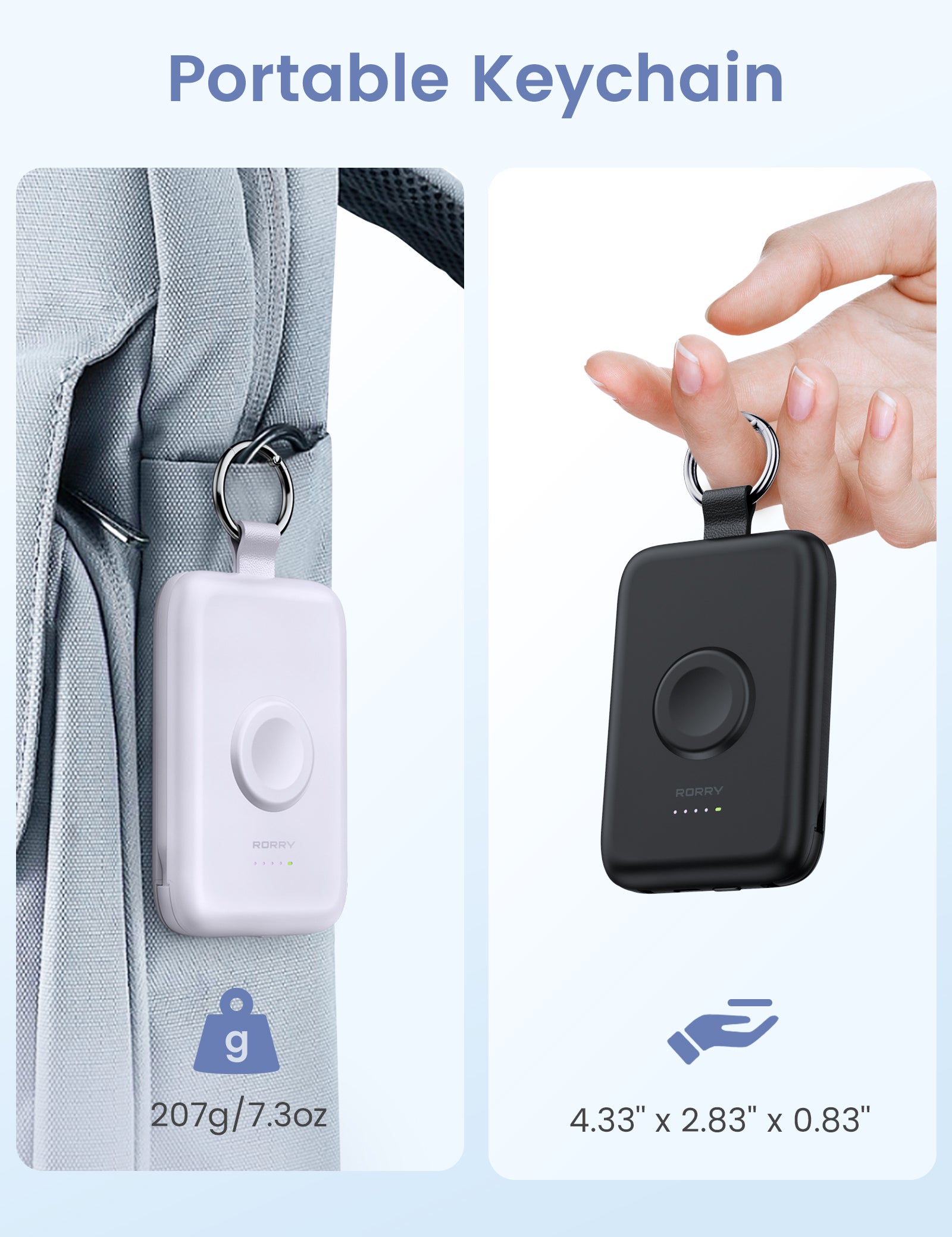 RORRY D2-10000mAh Portable Charger Keychain Power Bank 30W