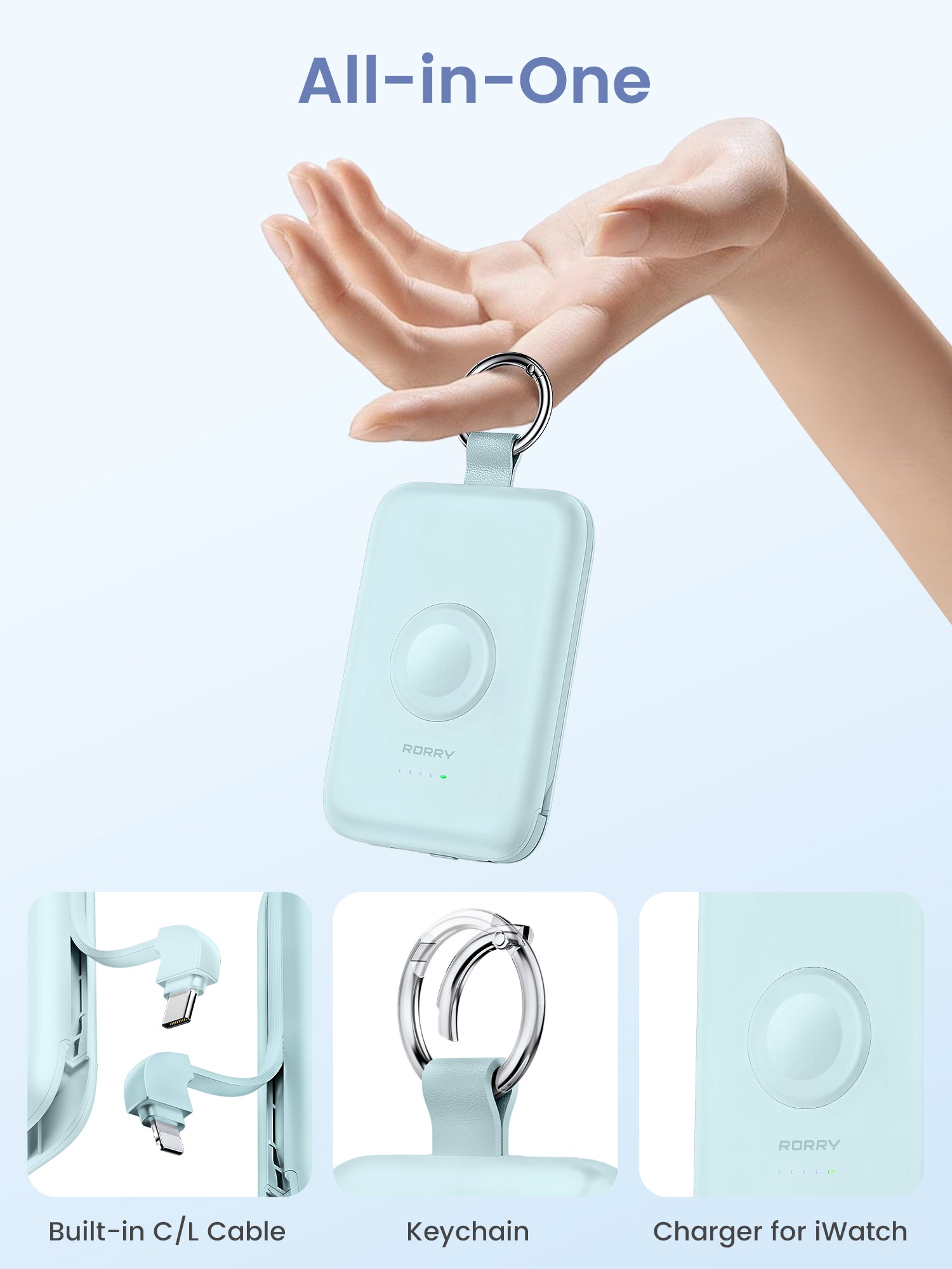 RORRY D2-10000mAh Portable Charger Keychain Power Bank 30W