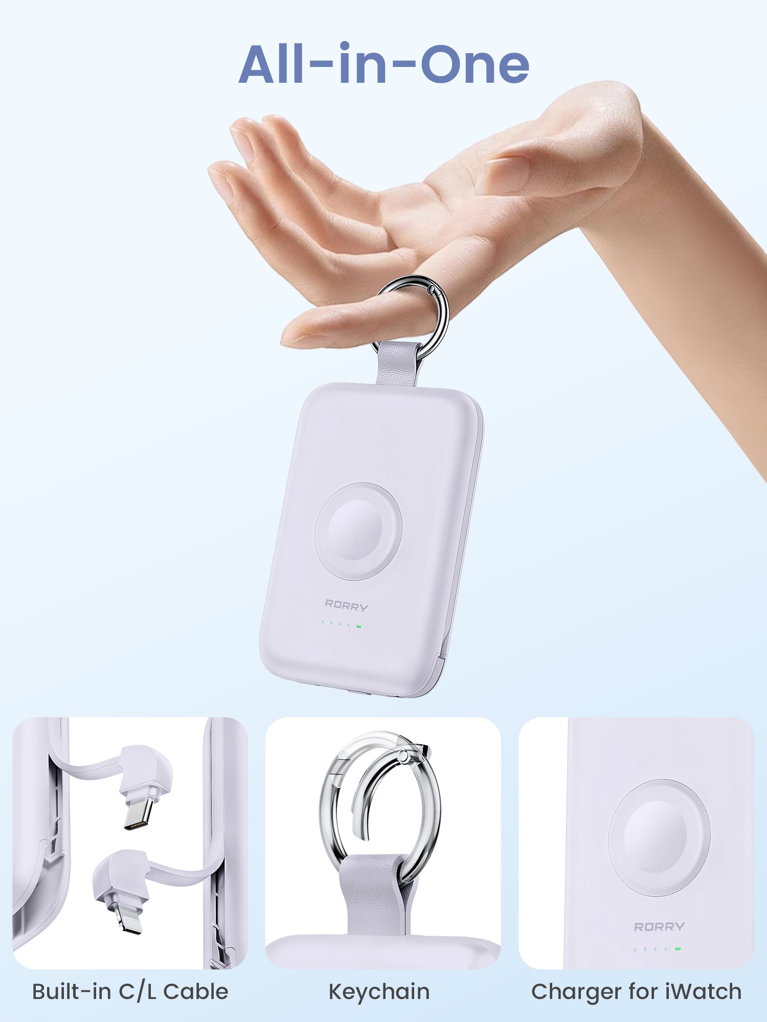 RORRY D2-10000mAh Portable Charger Keychain Power Bank 30W