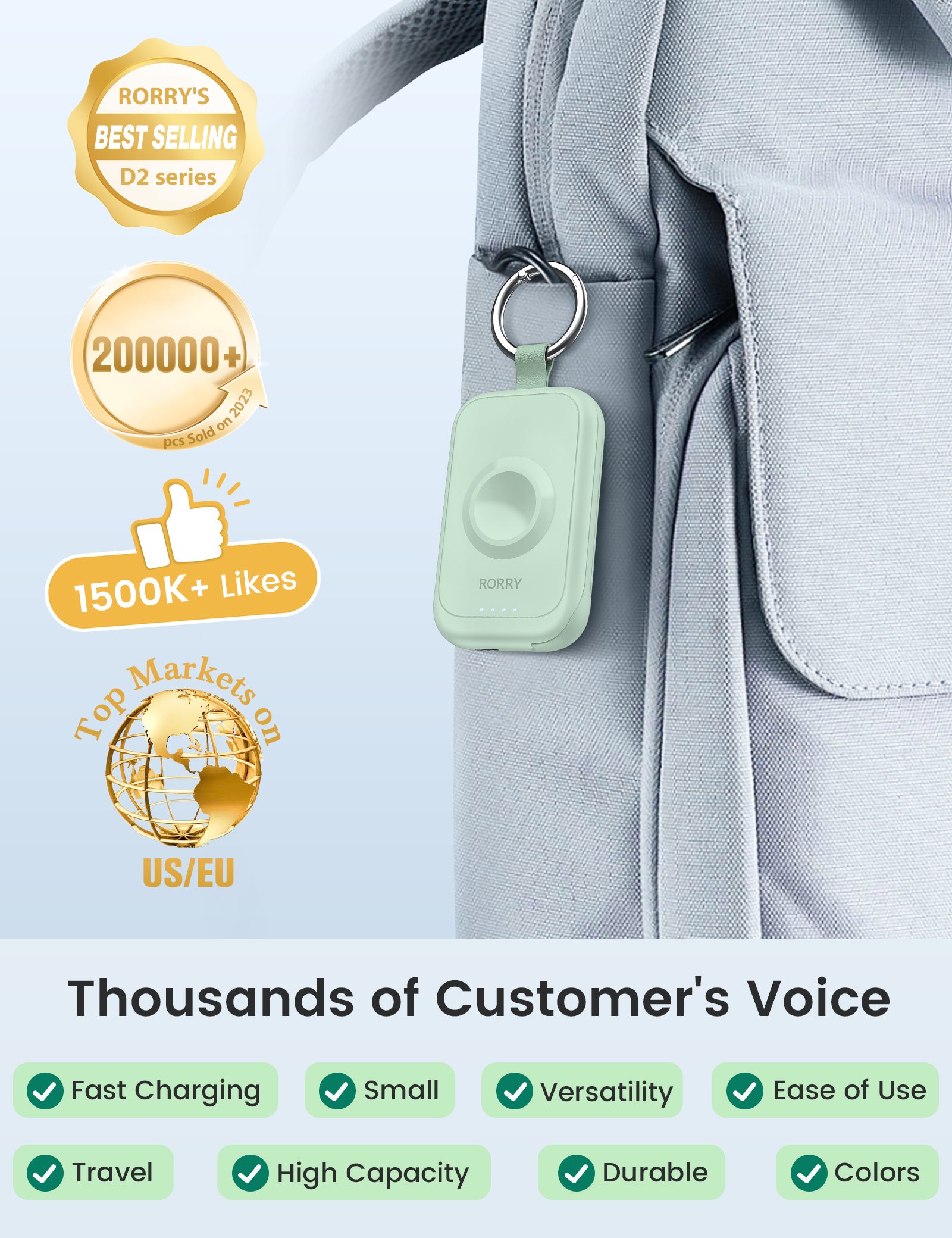 RORRY D2-2500mAh Portable Charger Keychain Power Bank