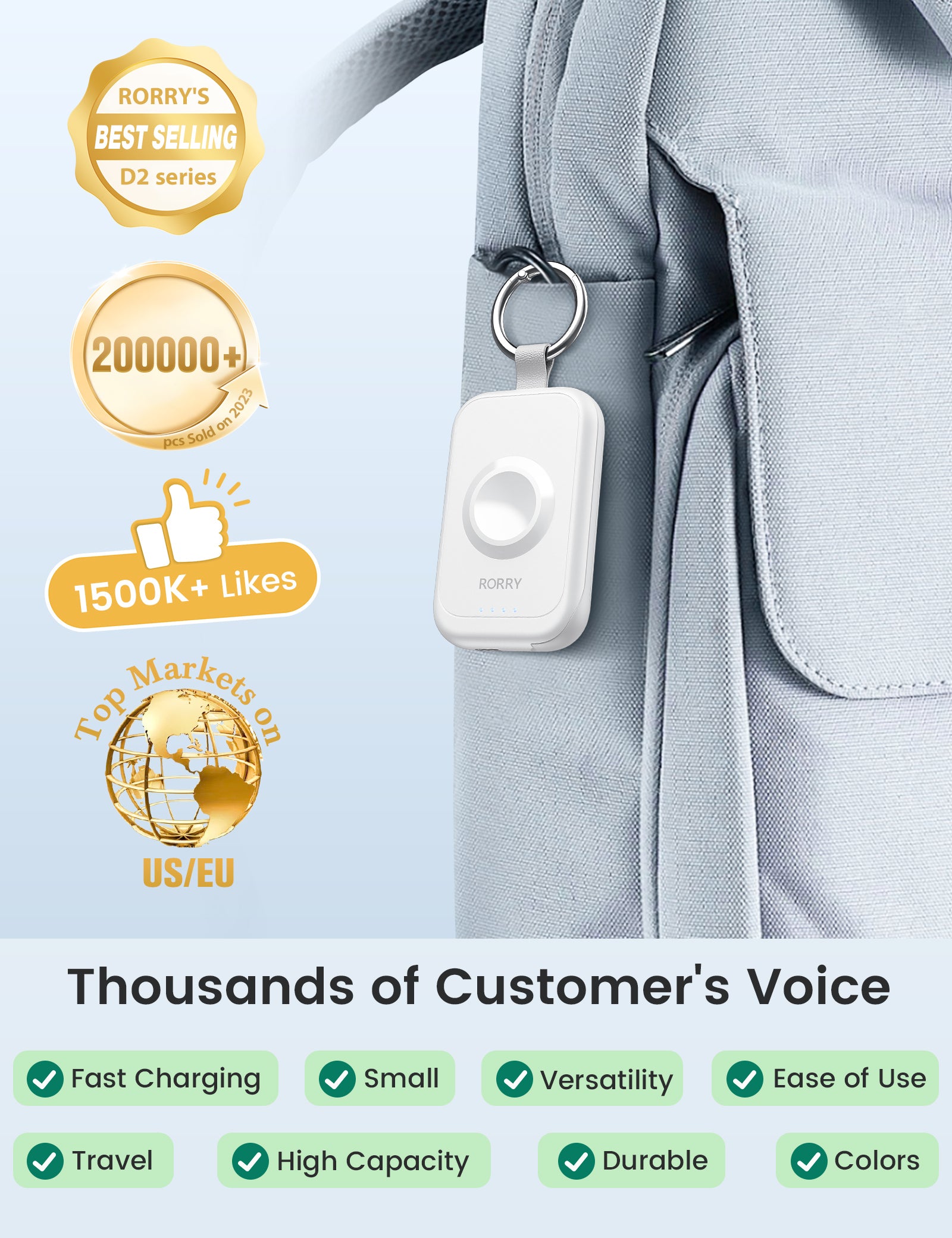 RORRY D2-2500mAh Portable Charger Keychain Power Bank