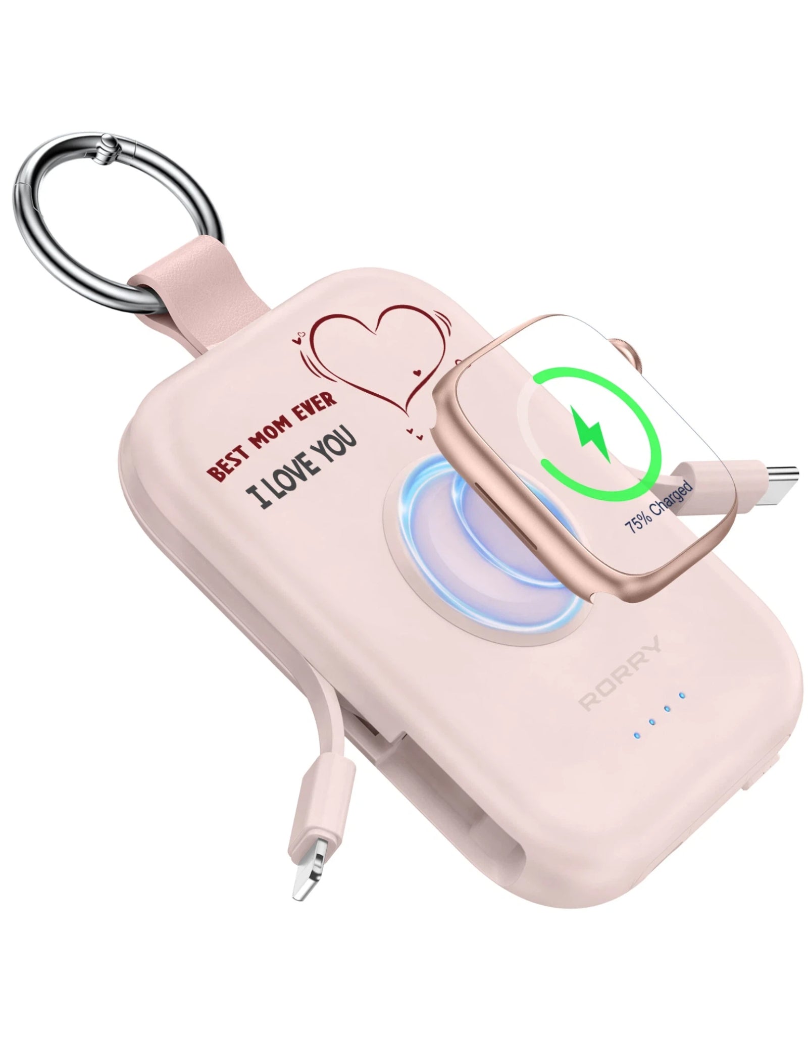 RORRY CharmGo D2-5000mAh Portable Charger Keychain Power Bank - Mom-Pink