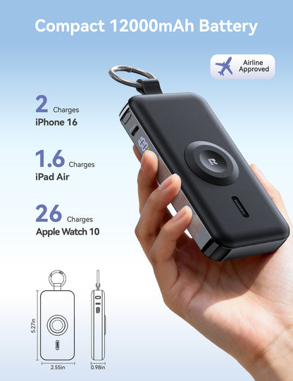 RORRY CharmGo D3-12000mAh Portable Charger Keychain Power Bank 30W