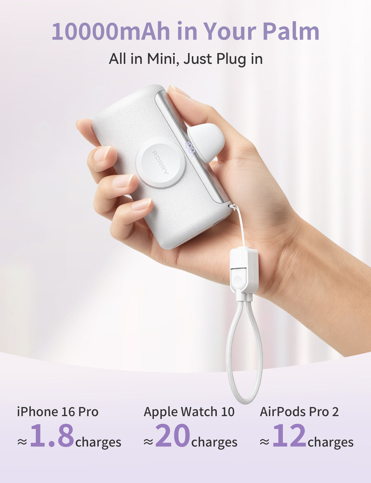 RORRY PalmGo D5-10000mAh Tragbares Ladegerät USB-C Powerbank
